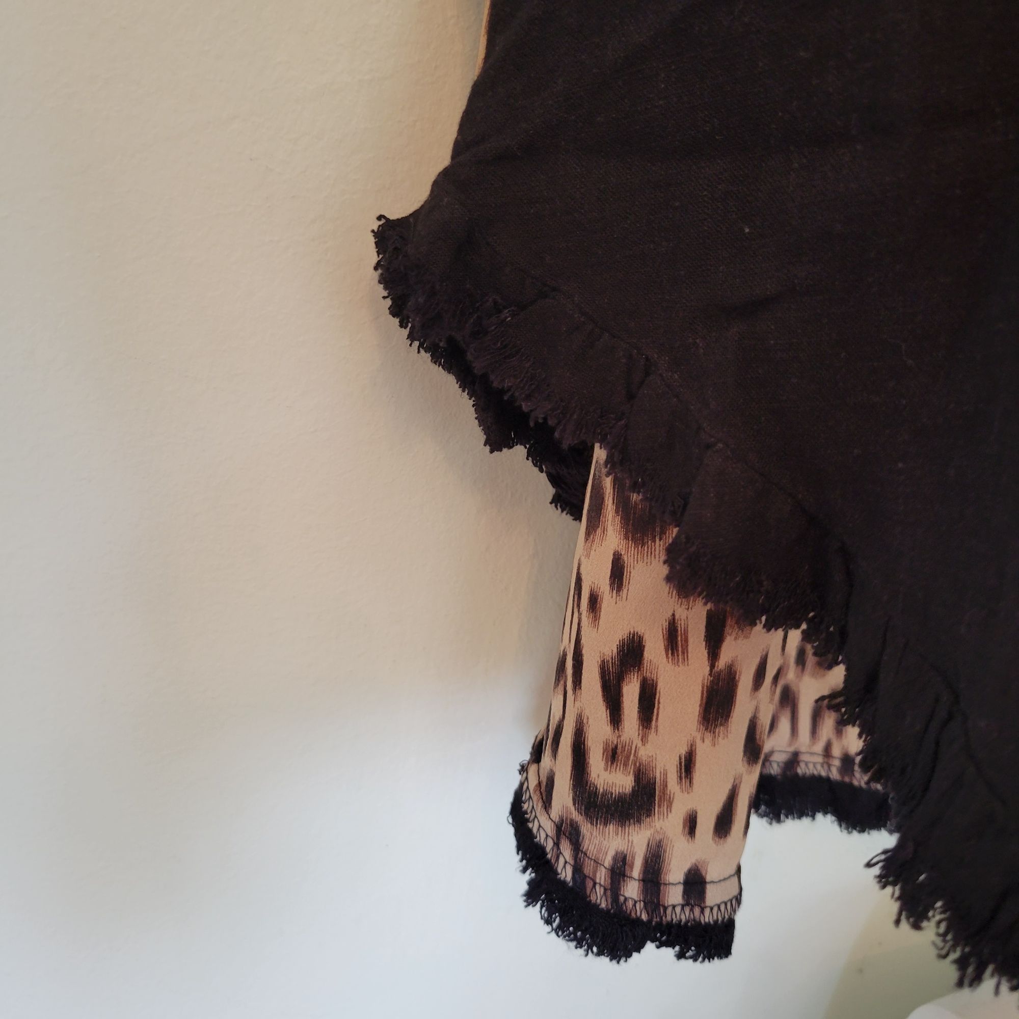 Vintage Umgee USA Black Tunic Dress Leopard Print Frayed Hem XL Line Size XL / US 12-14 / IT 48-50 - 4 Thumbnail