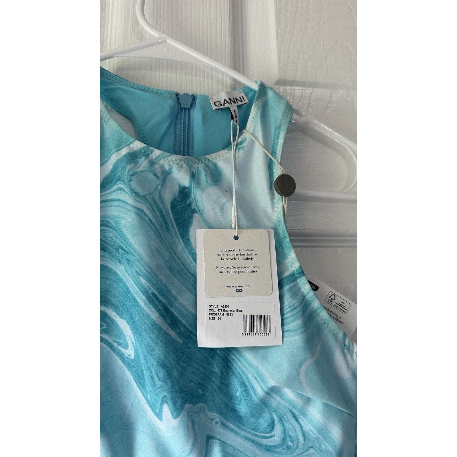 Ganni Ganni Bachelor Blue Resort Vacation Bikini Top Back Zip Wate Size ONE SIZE - 2 Thumbnail