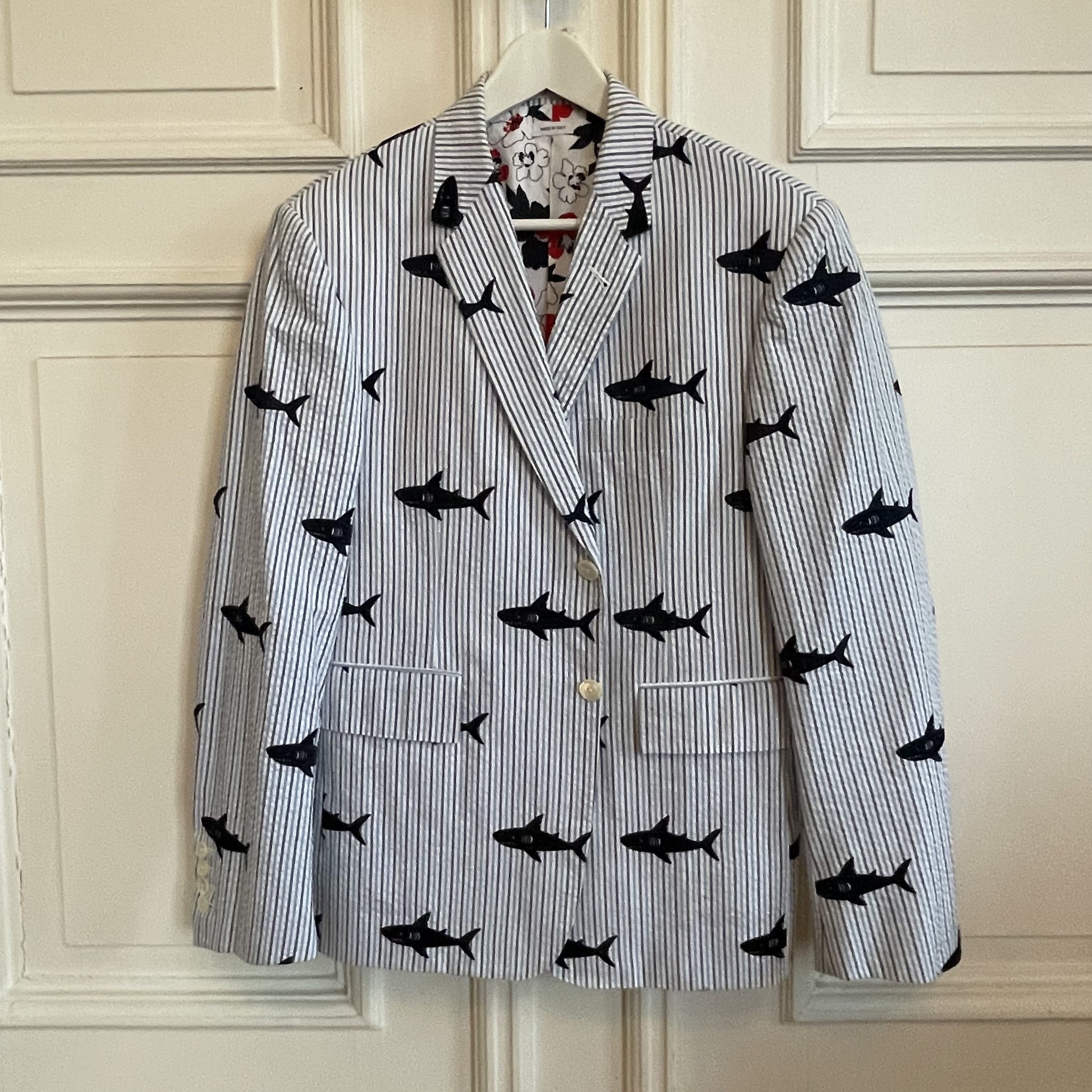 Thom Browne Thom Browne Seersucker Blazer with embroidered Sharks (NWT) Size 38R - 1 Thumbnail