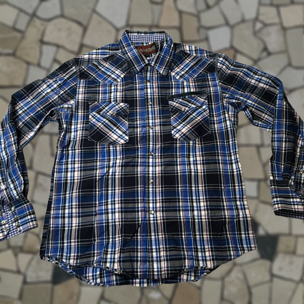Vintage Rock & Roll Cowboy Plaid Western Shirt M Blue Long Sleeve Pearl Snap Men's Size US M / EU 48-50 / 2 - 1 Thumbnail