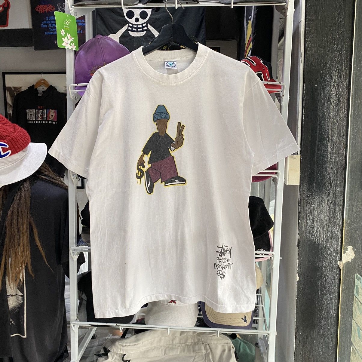 Vintage 90s Stussy Peace And Prosperity Shirt - TokoPyramid