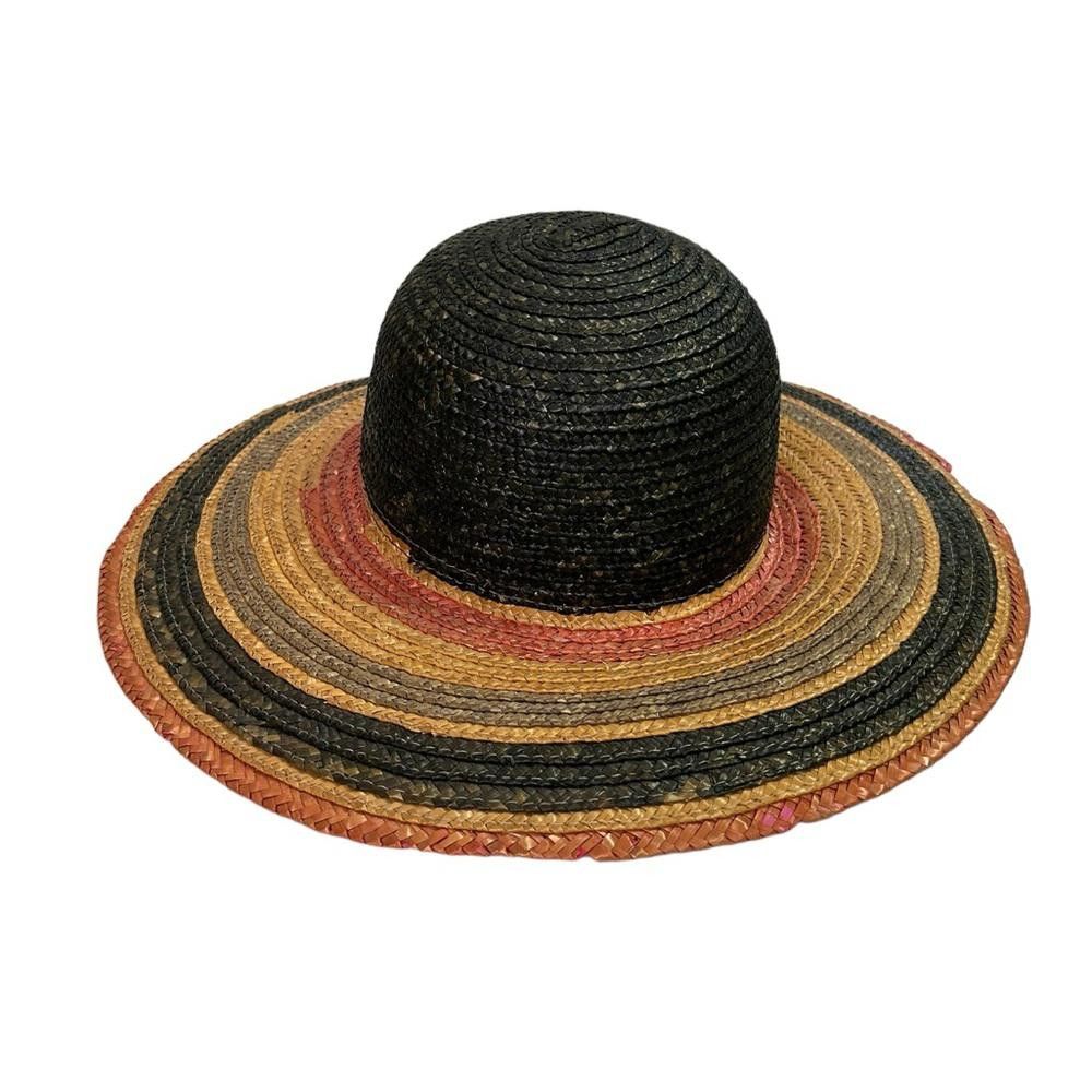Designer Multicolor Striped Straw Summer Hat Size ONE SIZE - 1 Thumbnail