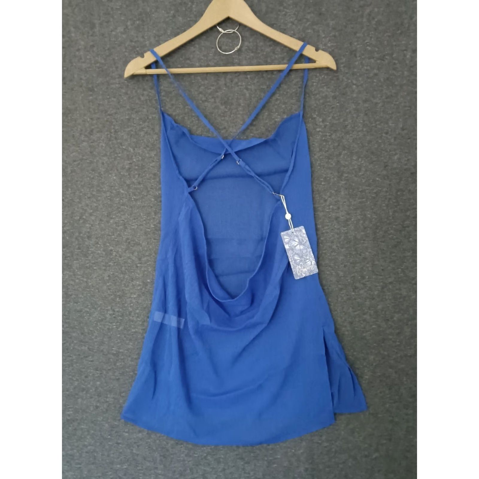 Swims Toluca Swim Blue Mini Cowl Neck Sheer Dress Dress Sleeveless Knee Length M Women Beach Solid Pattern Casual Size M / US 6-8 / IT 42-44 - 2 Thumbnail