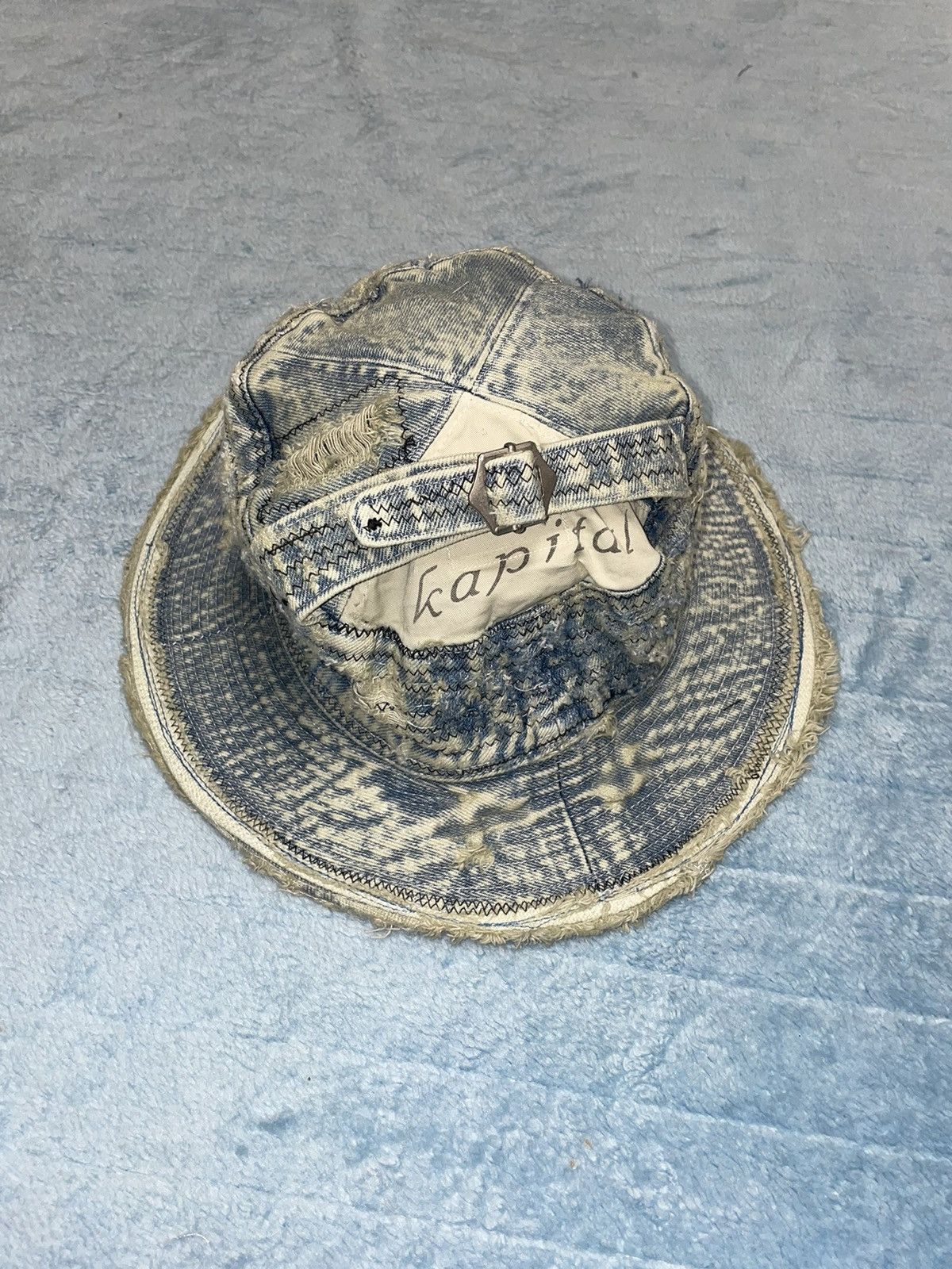 Pre-owned Kapital X Kapital Kountry Kapital The Old Man And The Sea Distressed Denim Bucket Hat