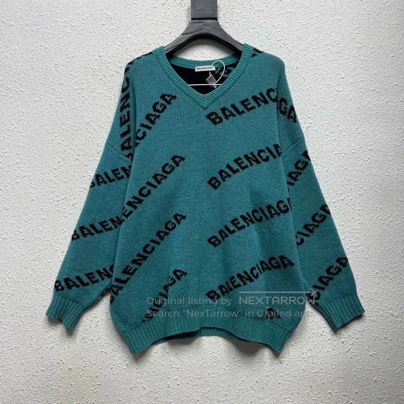 Balenciaga Balenciaga Logo Bulletproof Lake Green Knit Sweater Size XXS / US 00 / IT 34 - 1 Thumbnail