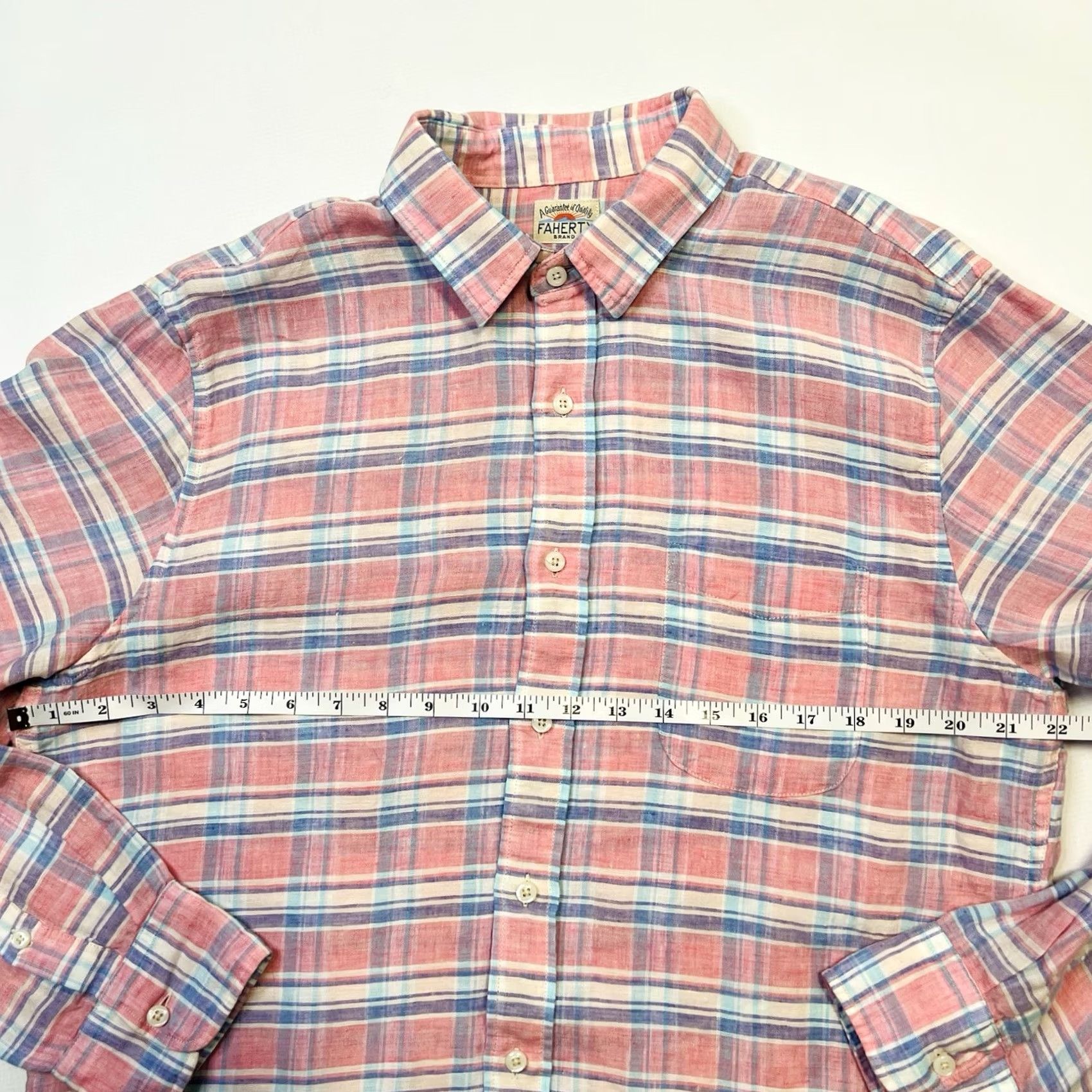 Faherty Faherty Cloud Shirt Mens Large Rose Buffalo Check Blue Pink Plaid Button-Up Size US L / EU 52-54 / 3 - 4 Thumbnail