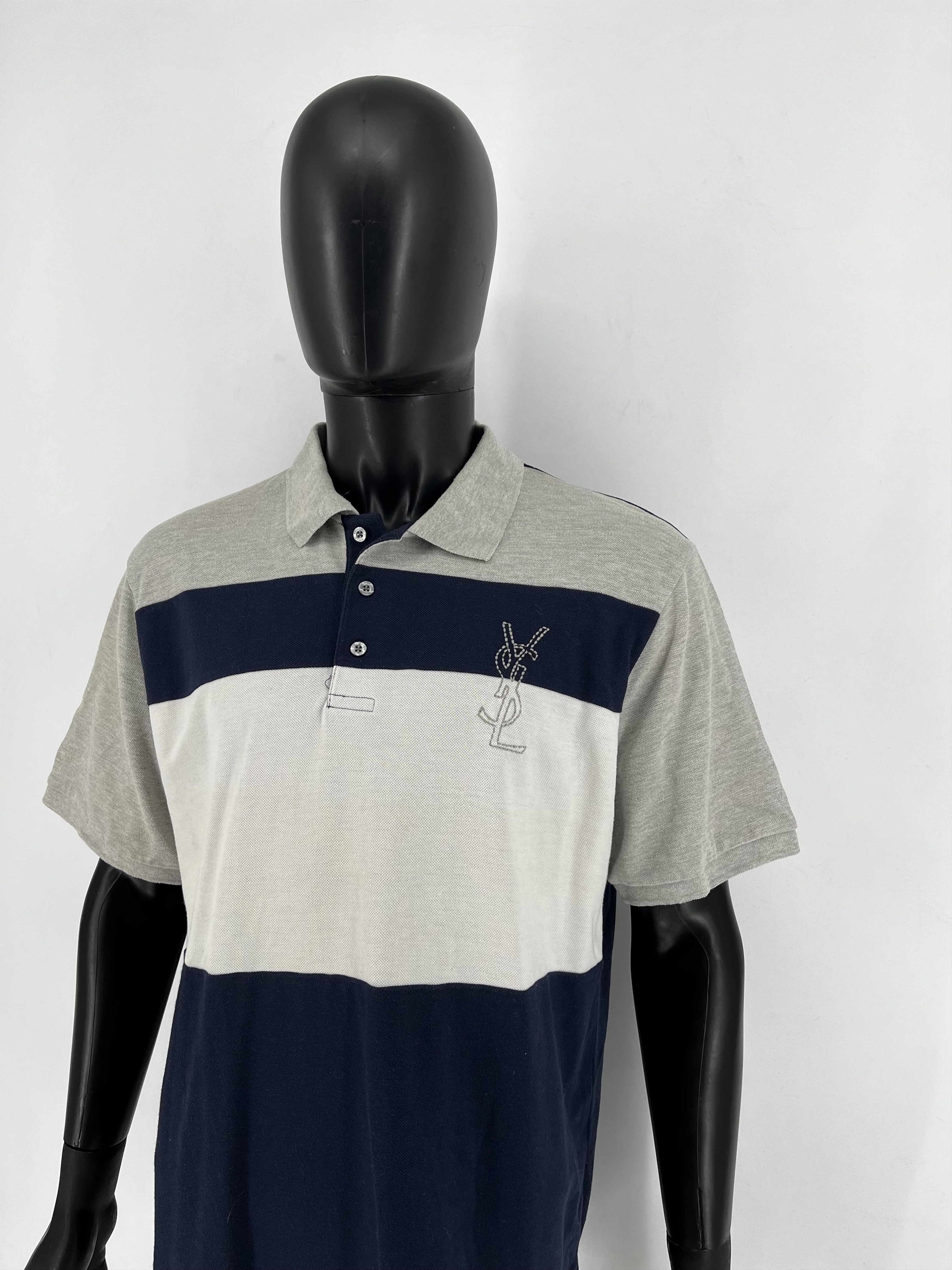 Vintage Vintage Yves Saint Laurent YSL big logo striped polo t-shirt Size US XL / EU 56 / 4 - 4 Thumbnail