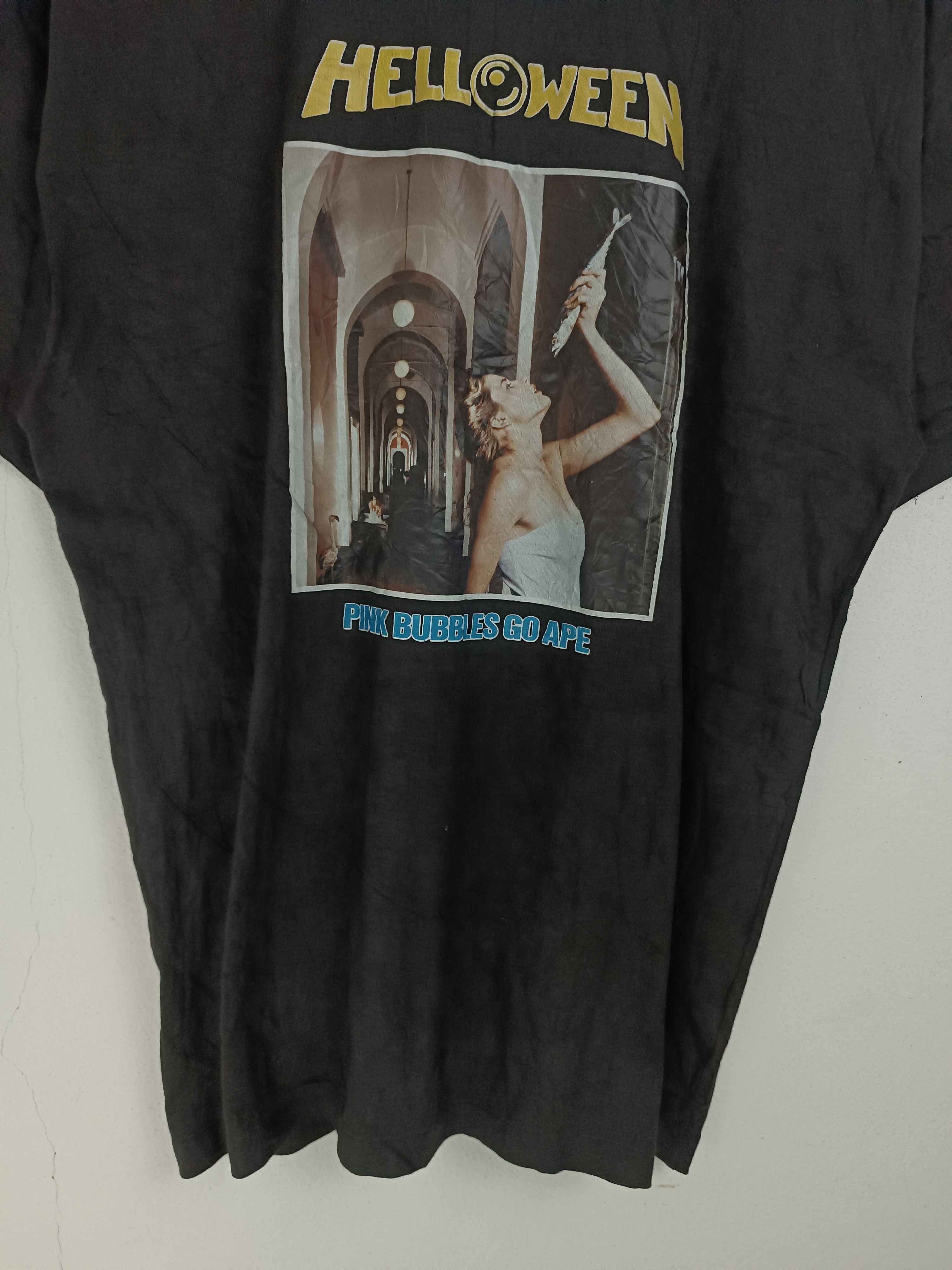 Band Tees VINTAGE 90'S HELLOWEEN PINK BUBBLES POWER METAL TEE meatloaf Size US M / EU 48-50 / 2 - 6 Thumbnail