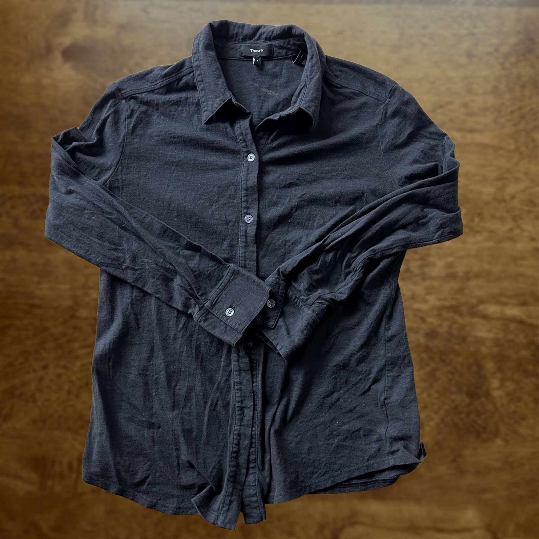 Theory Theory Shirt Womens Large Black Solid Long Sleeve Button Up Casual Lightweight Size L / US 10 / IT 46 - 1 Thumbnail