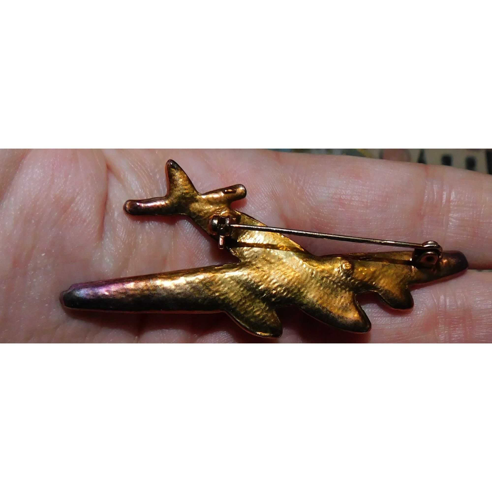 Other Vintage Anodized Airplane Brooch With Rhinestone Accents Size ONE SIZE - 3 Thumbnail
