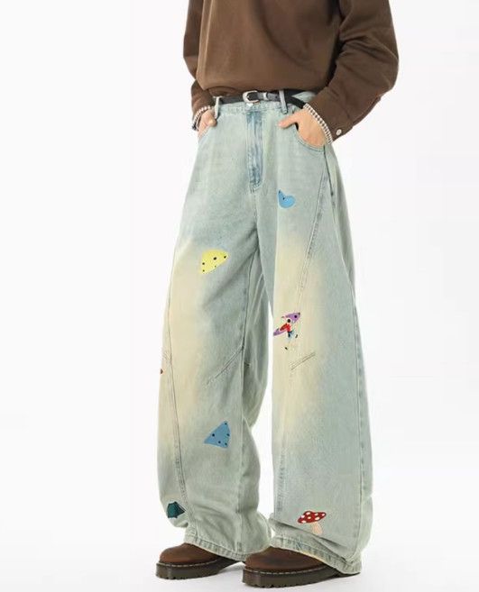Japanese Brand Men's High-Street Style Fun Patchwork & Embroidered Jeans Size US 32 / EU 48 - 4 Thumbnail