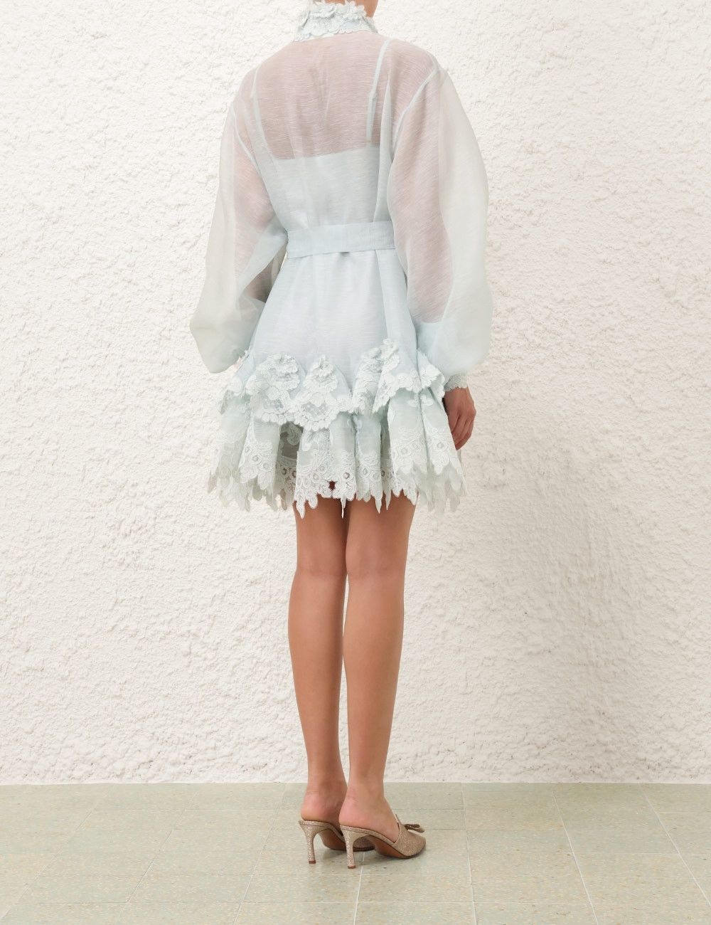 Zimmermann oc11z0925 Crush Tiered Lace Shirt Dress in Mint Blue Size S / US 4 / IT 40 - 4 Thumbnail