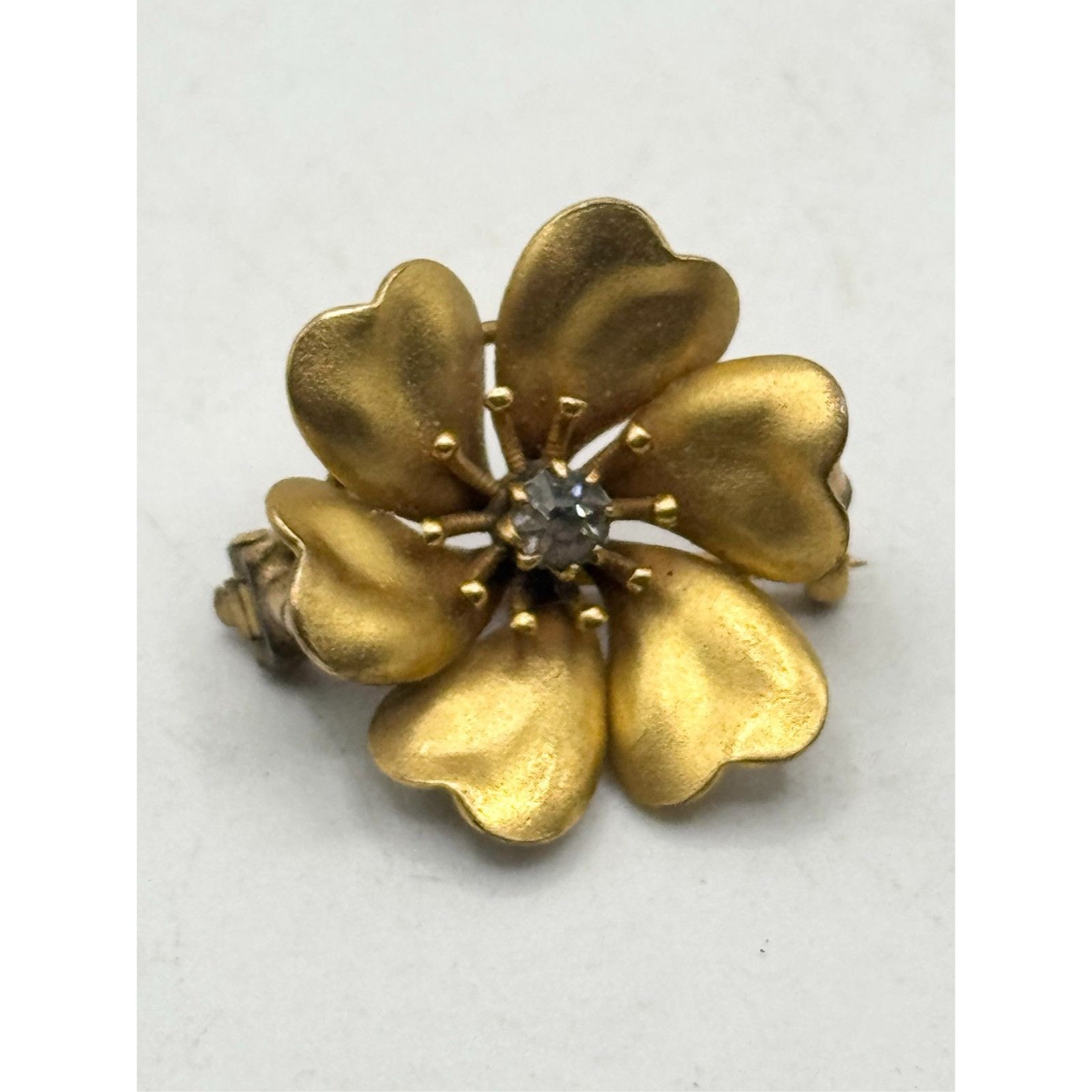 Vintage Antique PS Co Gold Filled rhinestone flower estate pin Size ONE SIZE - 3 Thumbnail