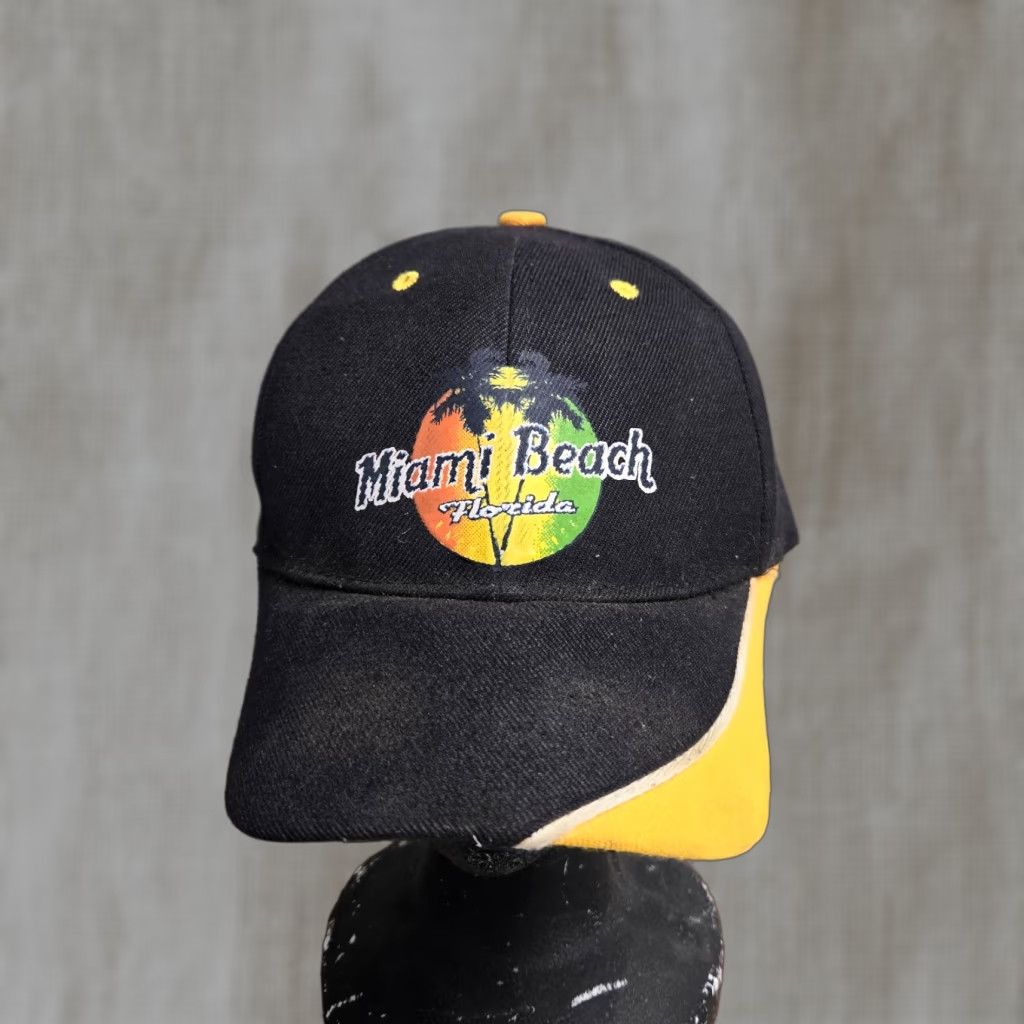 Vintage Miami Beach Black Baseball Cap Adjustable Unisex Adult Hat Size ONE SIZE - 1 Thumbnail
