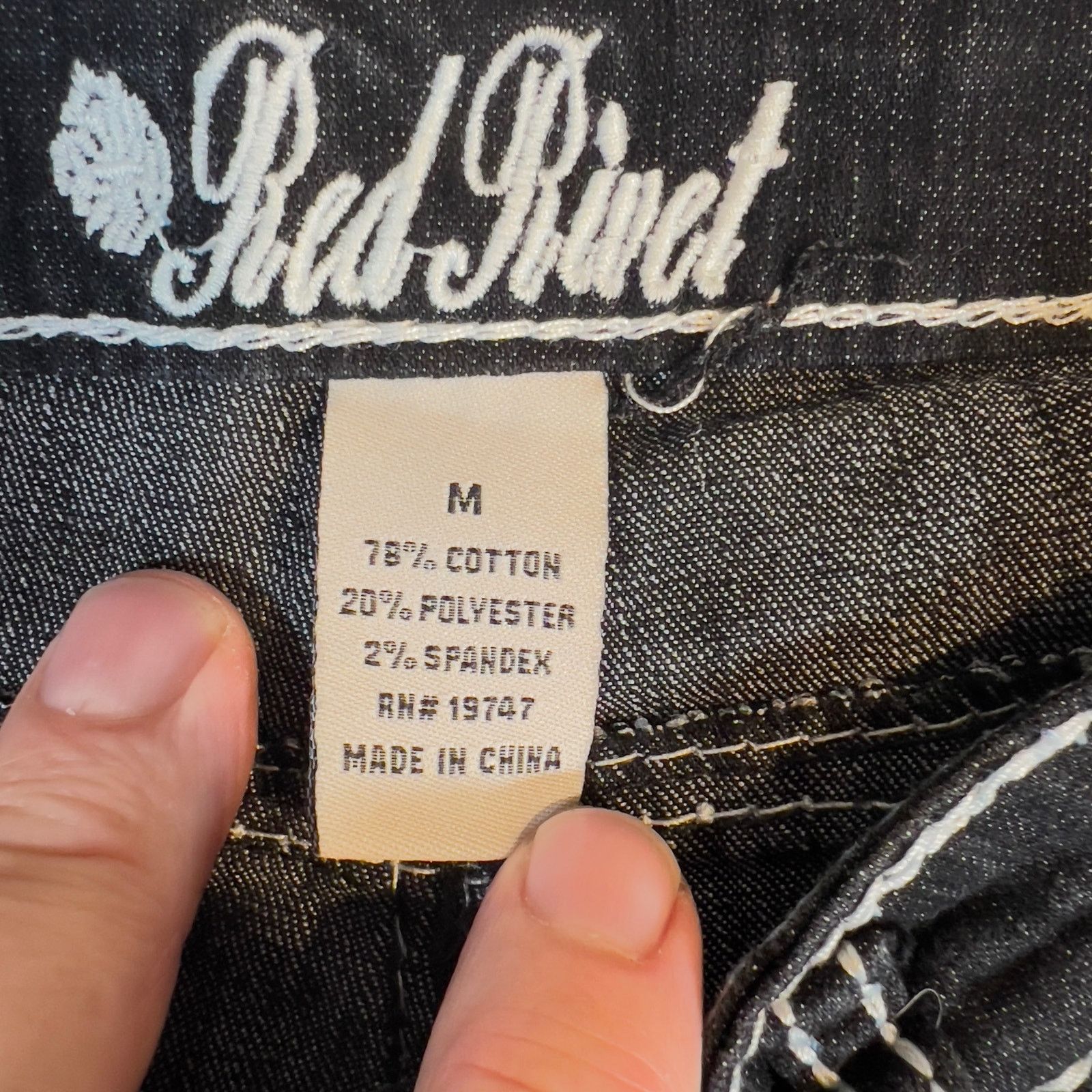 Other Red Rivet Jeans Woman's Medium Black/ White Stitch 29W x 30L Size 29" - 2 Thumbnail