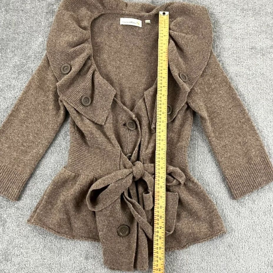 Anthropologie CHARLIE & ROBIN Sweater Womens Medium Brown Wool Ruffle Tie Front Anthropologie Size M / US 6-8 / IT 42-44 - 4 Thumbnail