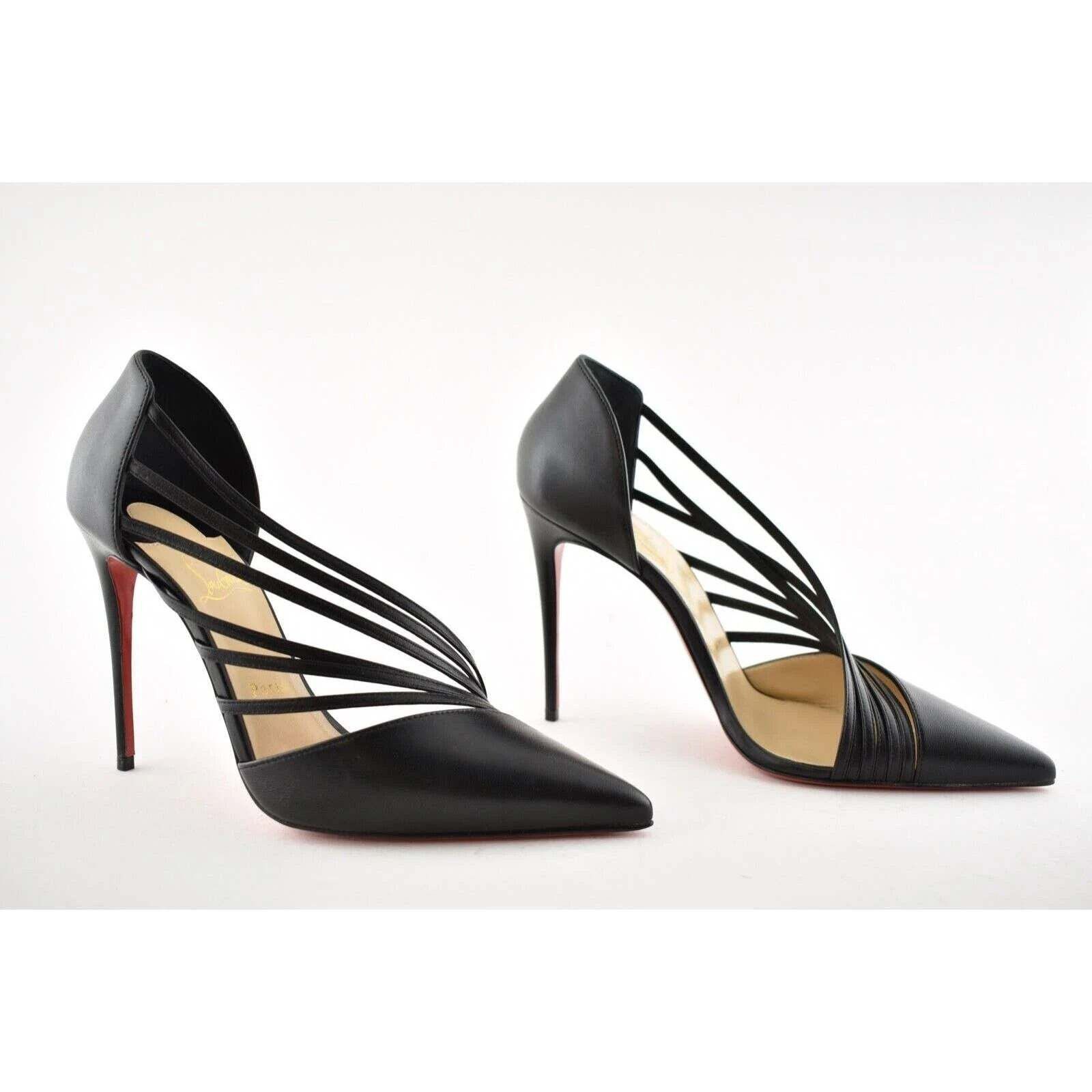 Christian Louboutin Antinorina 100 Black Leather Strappy Pointed Heel Pump 40.5 Size US 10.5 / IT 40.5 - 4 Thumbnail