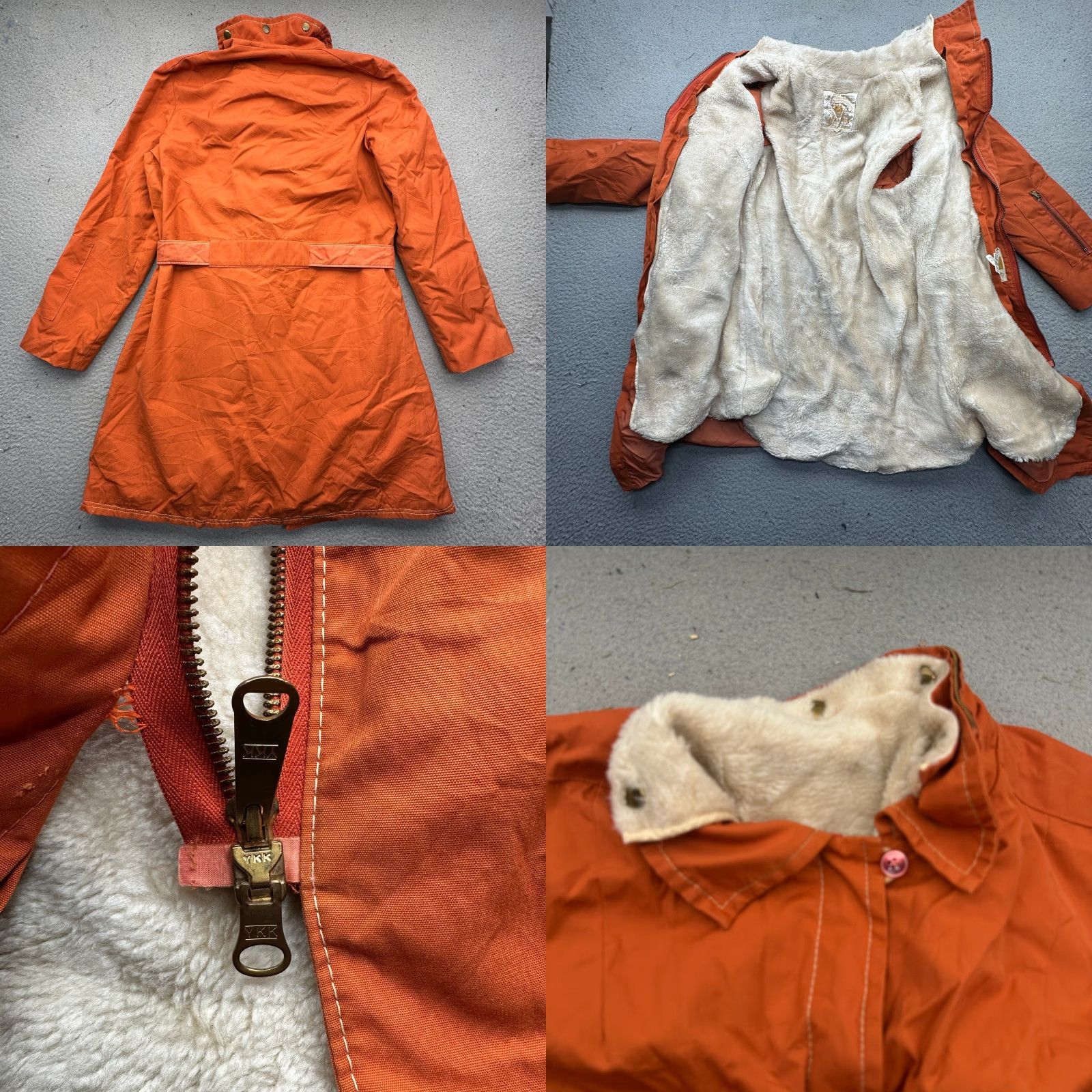 Vintage VINTAGE White Stag Coat Jacket Long Faux Fur Lined Zip Belted Orange 70s Womens M Size M / US 6-8 / IT 42-44 - 8 Thumbnail