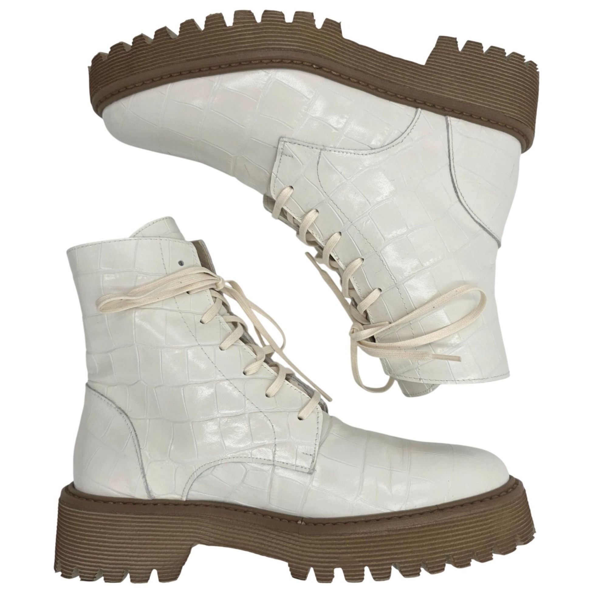 FREDA SALVADOR NEW Freda Salvador Emi Combat Boots Womens 5M Creme Leather Size US 5 / IT 35 - 3 Thumbnail