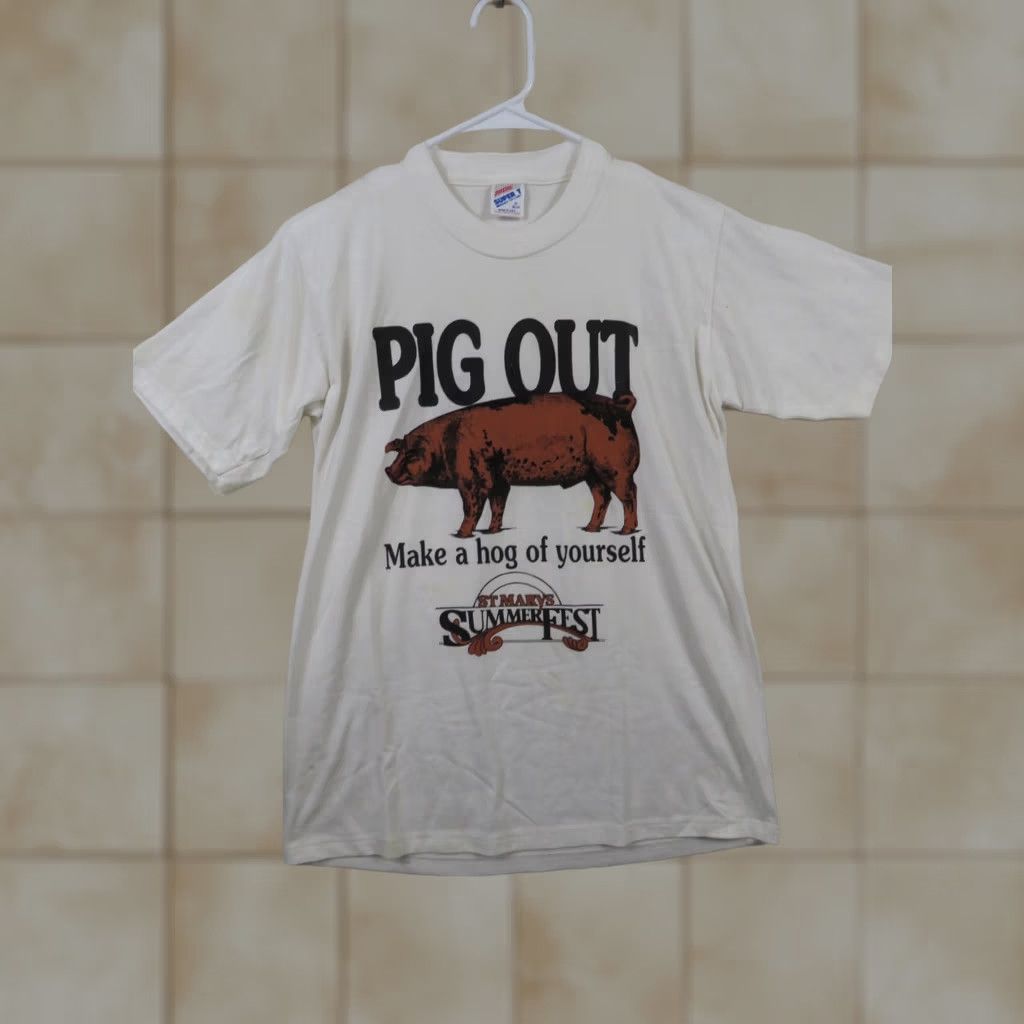 Jerzees VINTAGE Pig Out make a hog of yourself Shirt USA made Jerzee super t M Mens 2000s Size US M / EU 48-50 / 2 - 1 Thumbnail