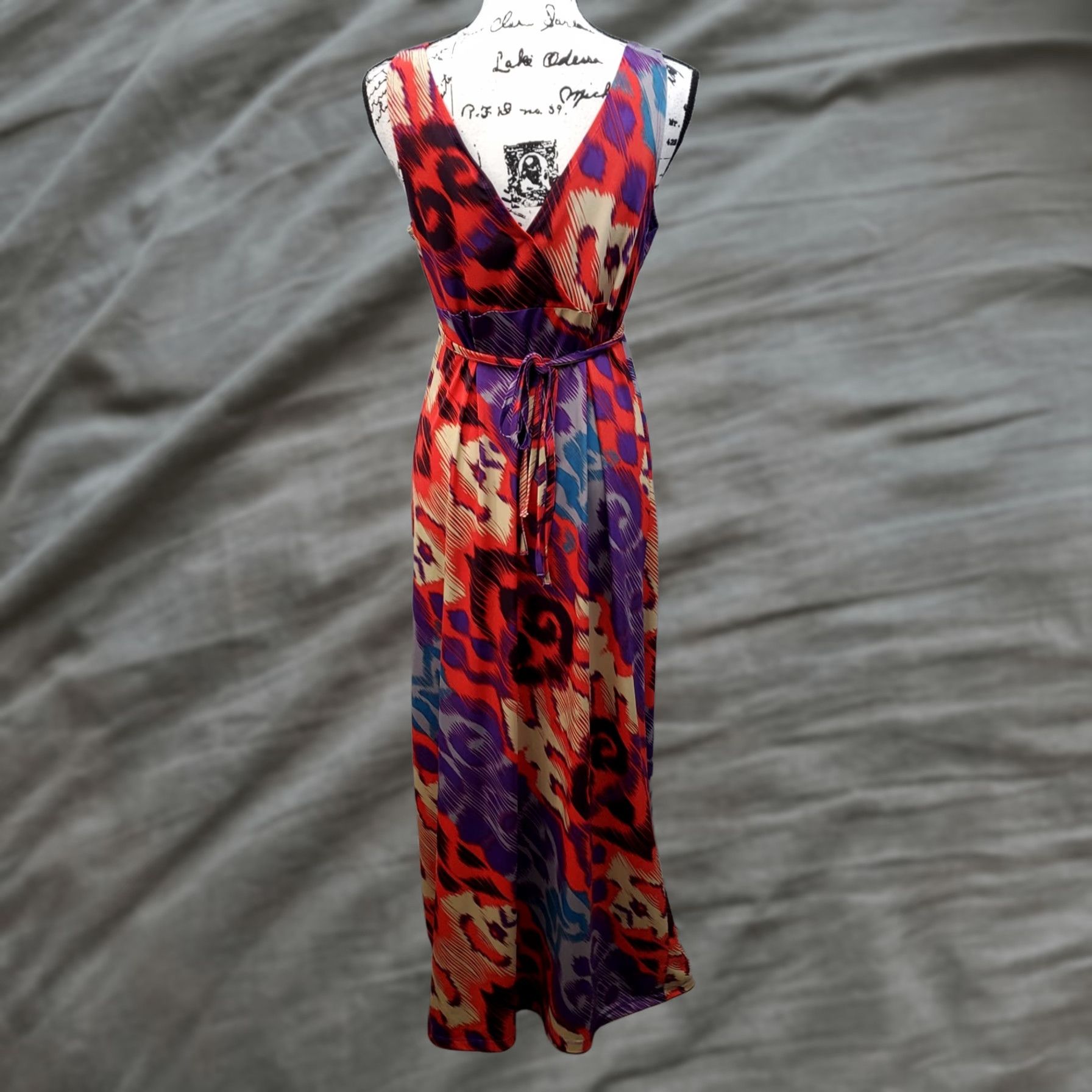 Vintage Attention Wrap Dress Womens Large Multi Geo Print Belted Waist Vacation Beach Dress Size L / US 10 / IT 46 - 1 Thumbnail