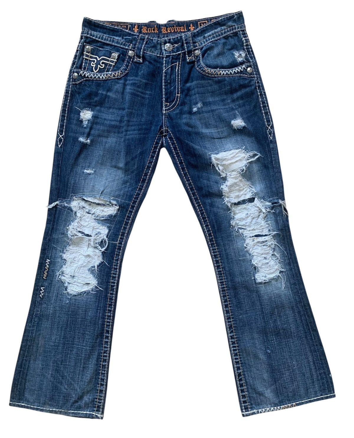 Rock Revival Rare.. Distressed Rock Revival Slim Boot Flare Jeans Pants Size US 34 / EU 50 - 1 Thumbnail