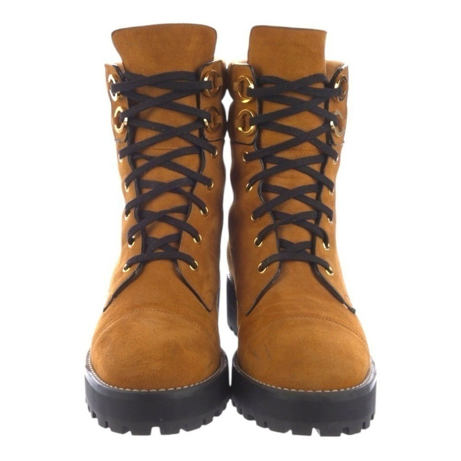 Stuart Weitzman Stuart Weitzman Leather Lace Up Gold Lug Sole Boots Size 5.5 Size US 5.5 / IT 35.5 - 4 Thumbnail