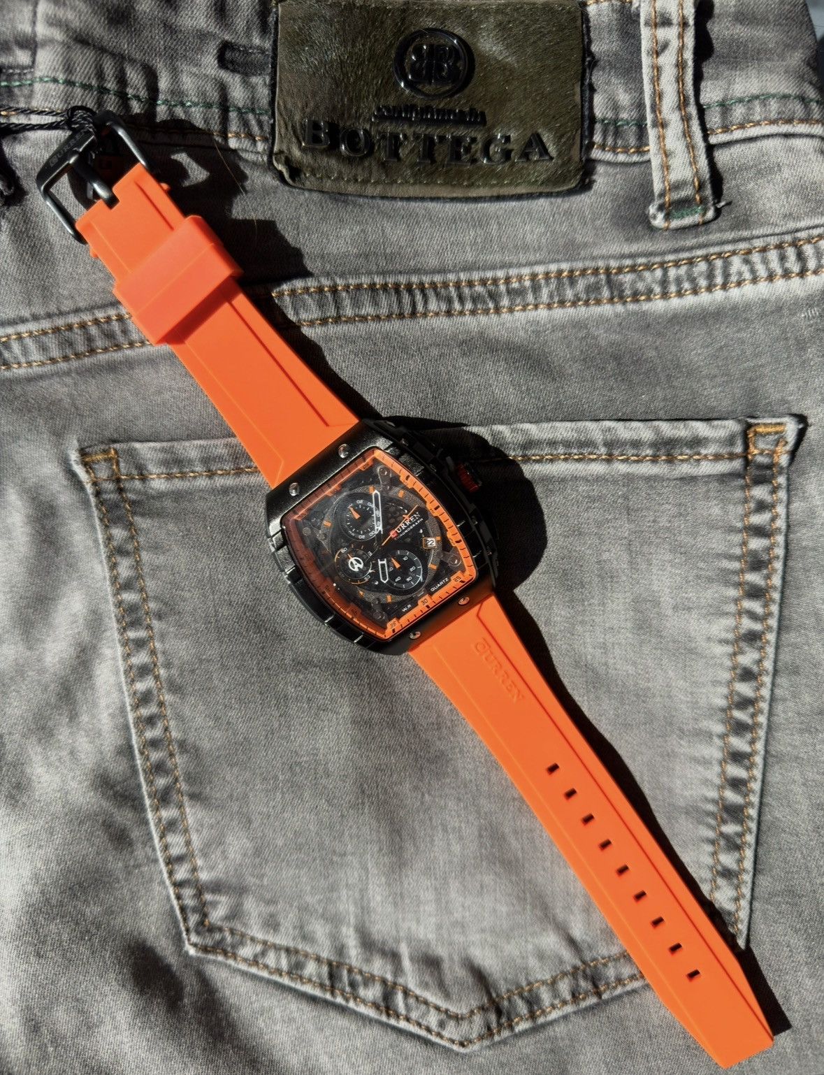 Curren Chronograph Orange Men's Sport Wristwatch Quartz Brand New Size ONE SIZE - 2 Thumbnail