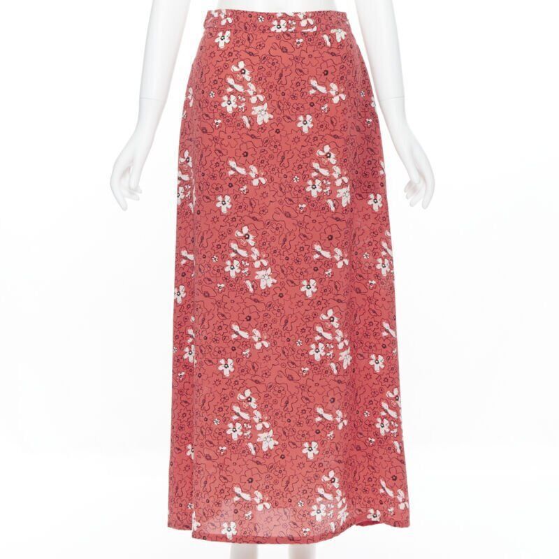 Tomas Maier TOMAS MAIER 100% silk pink illustration floral print casual midi skirt US2 XS Size 26" / US 2 / IT 38 - 1 Thumbnail