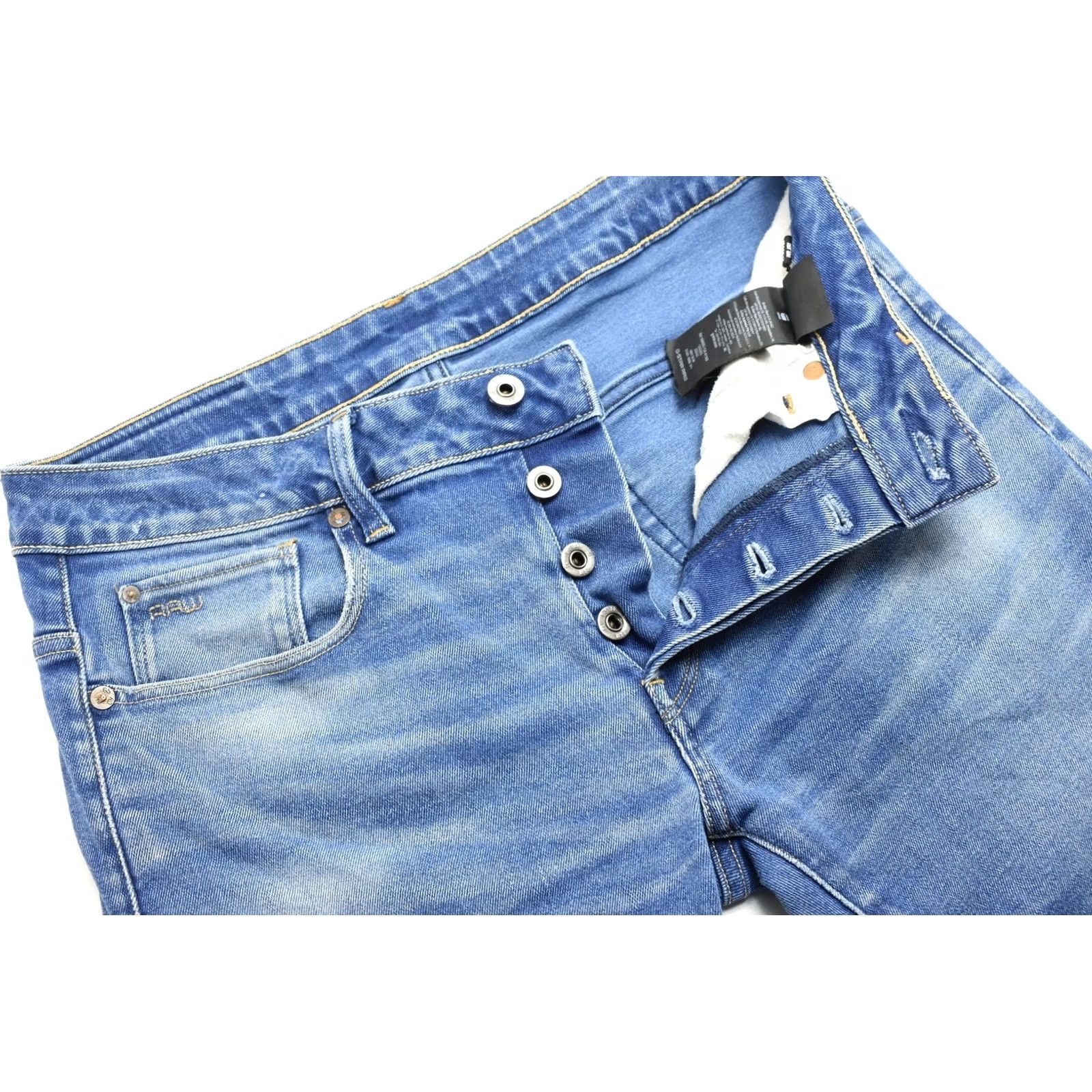 G-Star G-STAR 3301 Slim Jeans Men W30/L32 Button Faded Whiskers Logo Blue Size US 30 / EU 46 - 5 Thumbnail