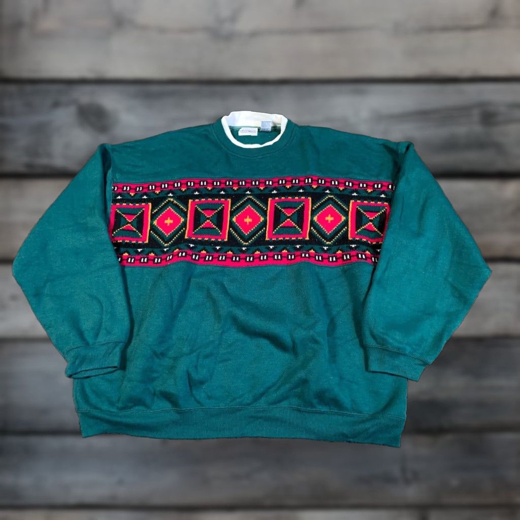 Vintage VINTAGE 90s Aztec Geometric Knit Sweatshirt Women's Plus 18W Green Boxy Fit Pullover Size XXL / US 16-18 / IT 52-54 - 1 Thumbnail