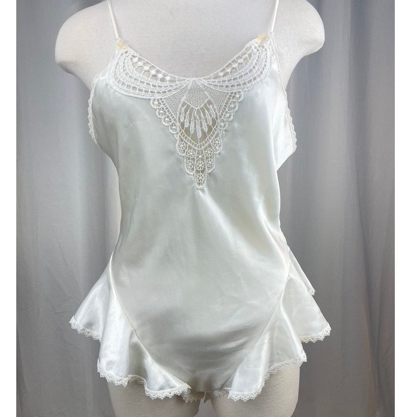 Vintage VTG INDULGENCE Ivory Satin Teddy Bodysuit Lingerie (M) Y2K Size ONE SIZE - 1 Thumbnail