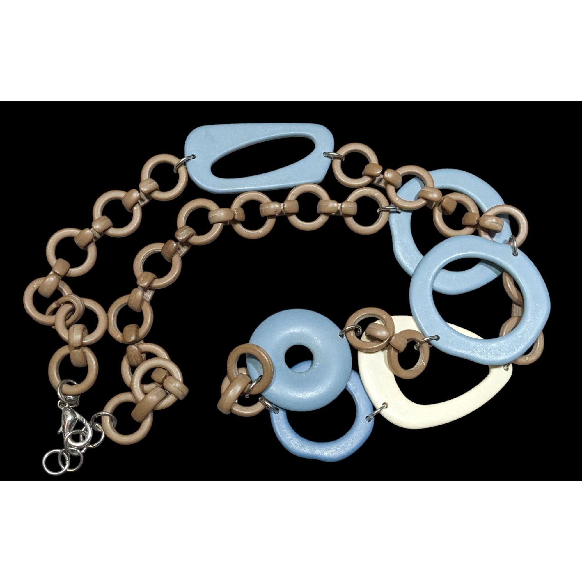 Other Retro Chunky Link Necklace With Large Blue & Beige Resin Geo Size ONE SIZE - 1 Thumbnail
