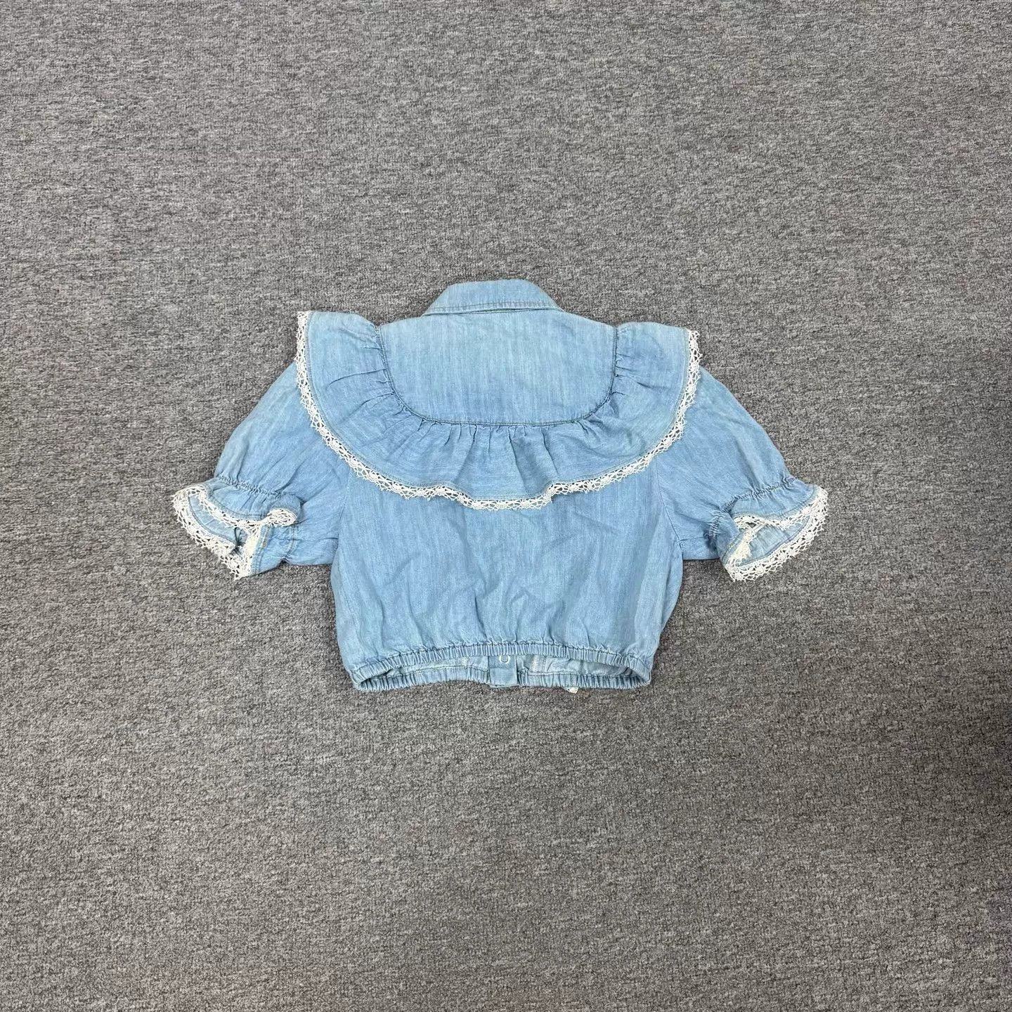 Miu Miu MIU MIU Light Blue Denim Ruffle Collar Short Puff top Size XS / US 0-2 / IT 36-38 - 2 Thumbnail