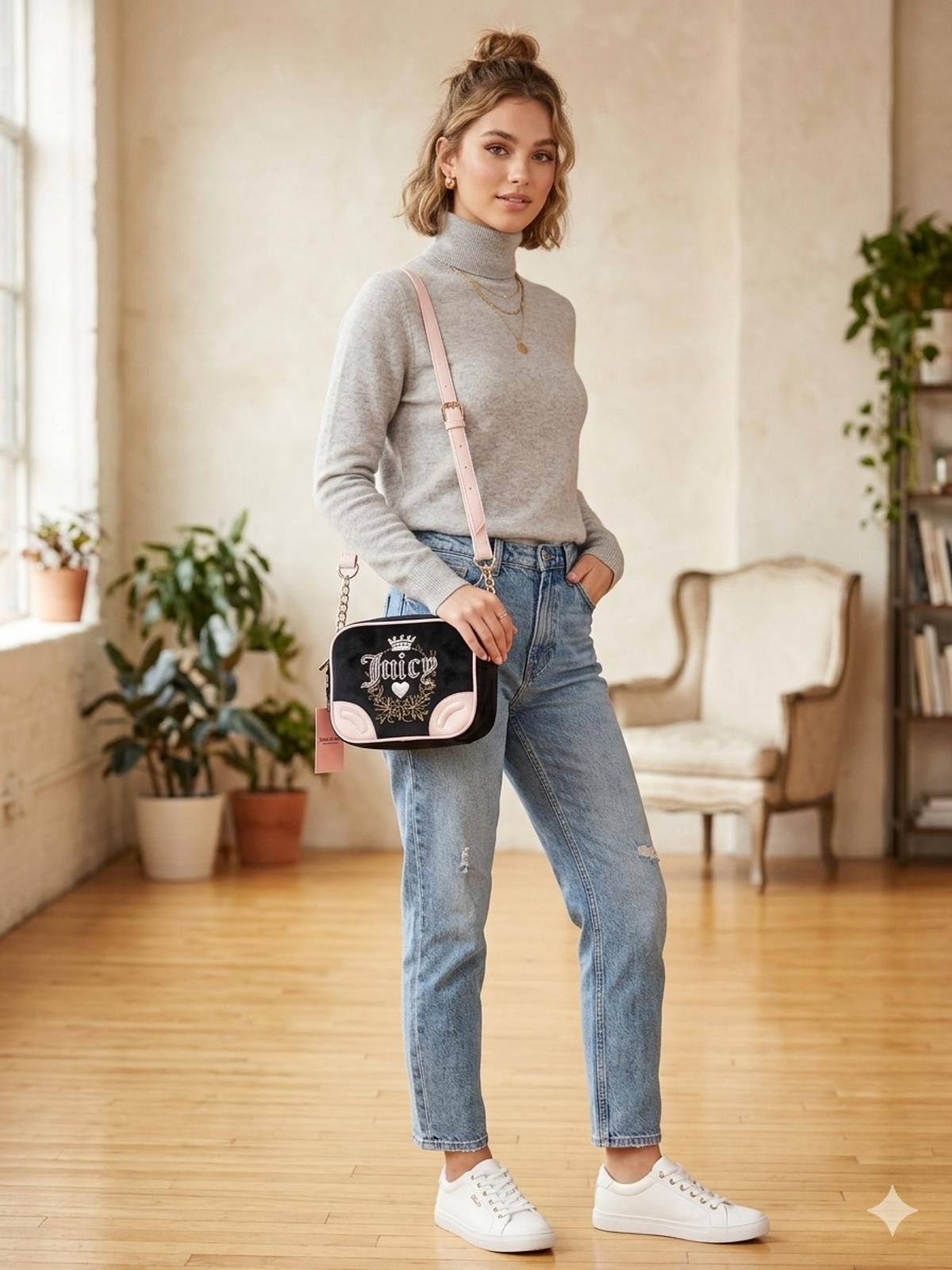Juicy Couture Jeans Juicy Couture Black and Pink Velvet Crossbody Bag Size ONE SIZE - 1 Thumbnail