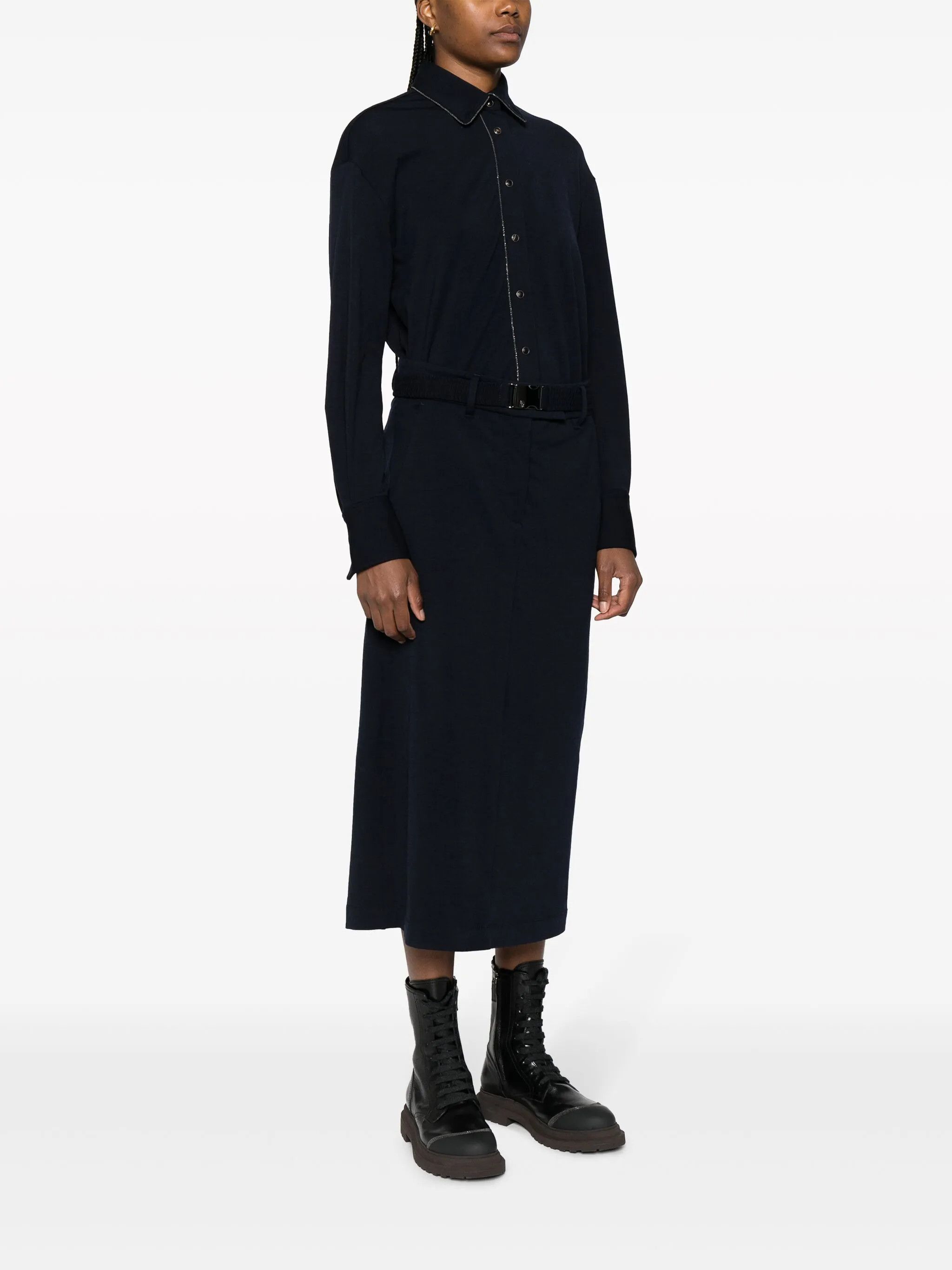 Brunello Cucinelli o1y0725 Midi Dress in Midnight Blue Size M / US 6-8 / IT 42-44 - 4 Thumbnail