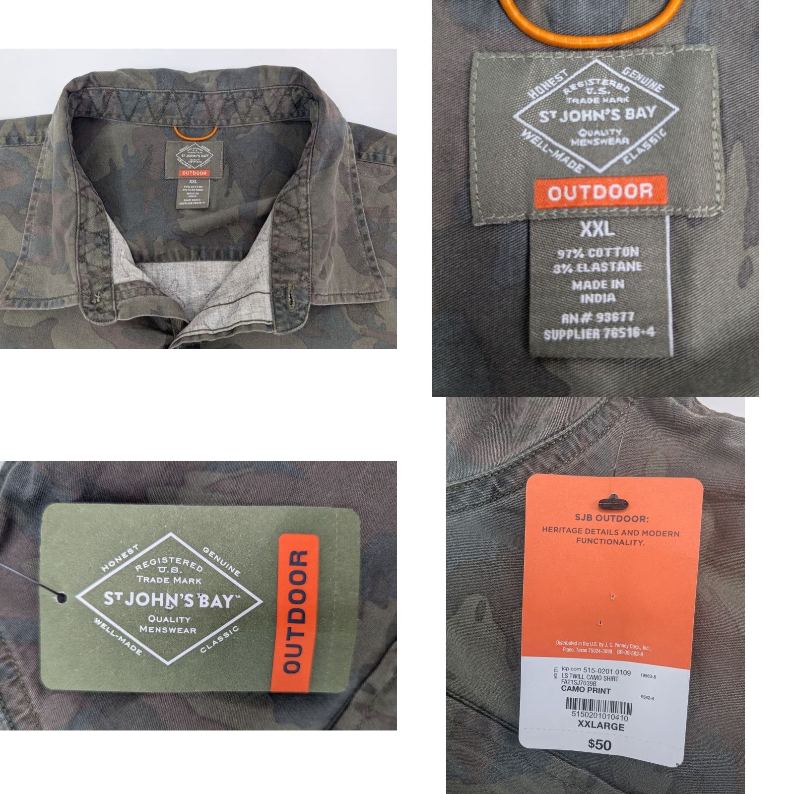 Vintage St. John's Bay Outdoor Camouflage Green Long Sleeve Button-Up Shirt 2XL Pockets Men Size US XXL / EU 58 / 5 - 8 Thumbnail
