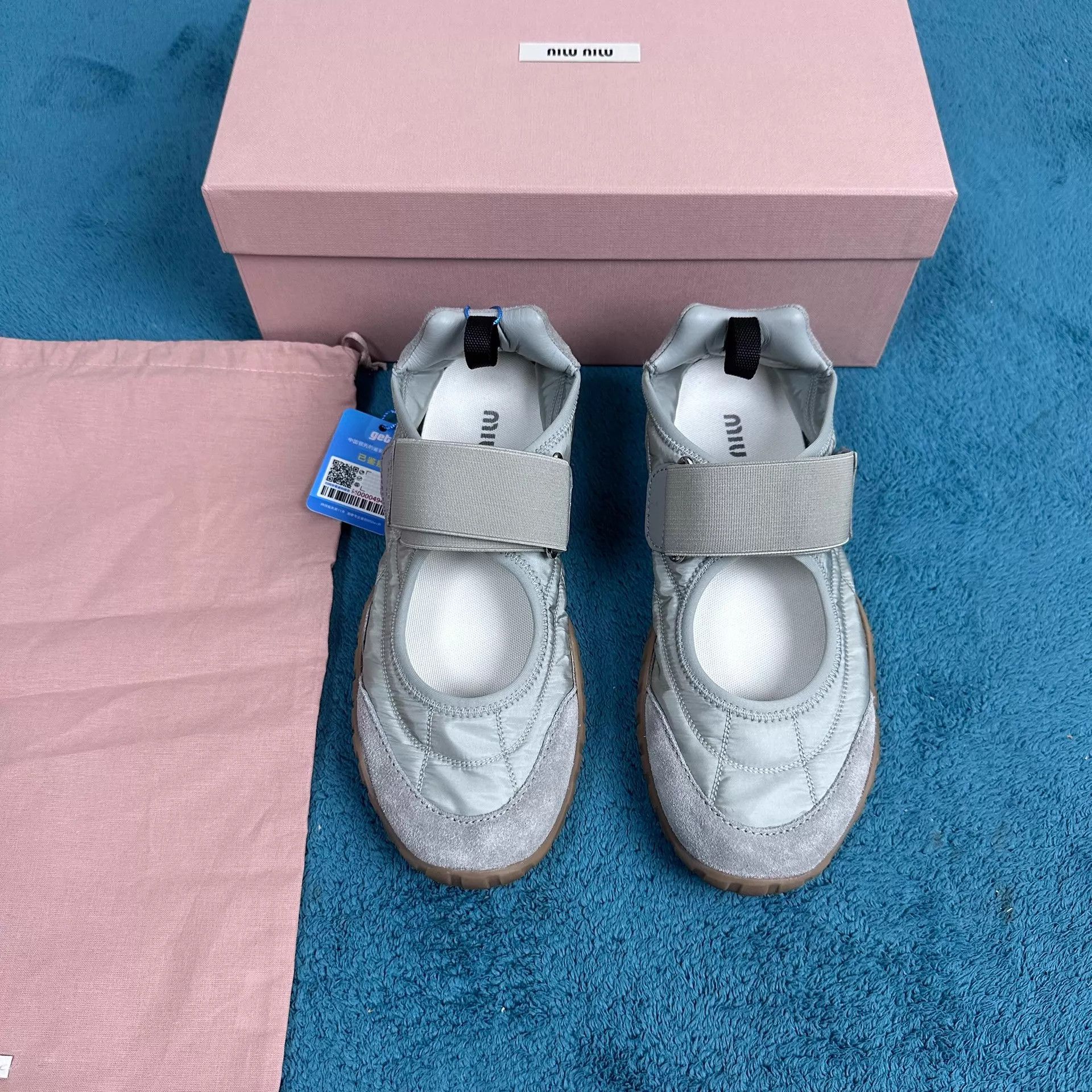 Miu Miu MIU MIU women's Tyre Suede Ballet Flats Gray 34.5 Size US 4 / IT 34 - 1 Thumbnail