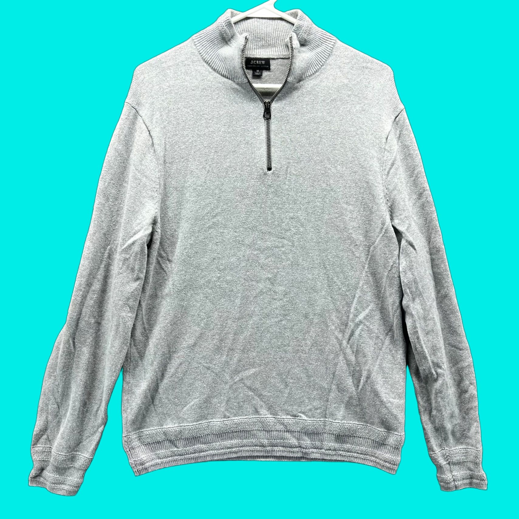 J.Crew VINTAGE J.CREW Sweater Mens Medium Gray Quarter Zip Organic Fleece Pullover Chunky Knit Mock Neck Long Sleeve Size US M / EU 48-50 / 2 - 1 Thumbnail