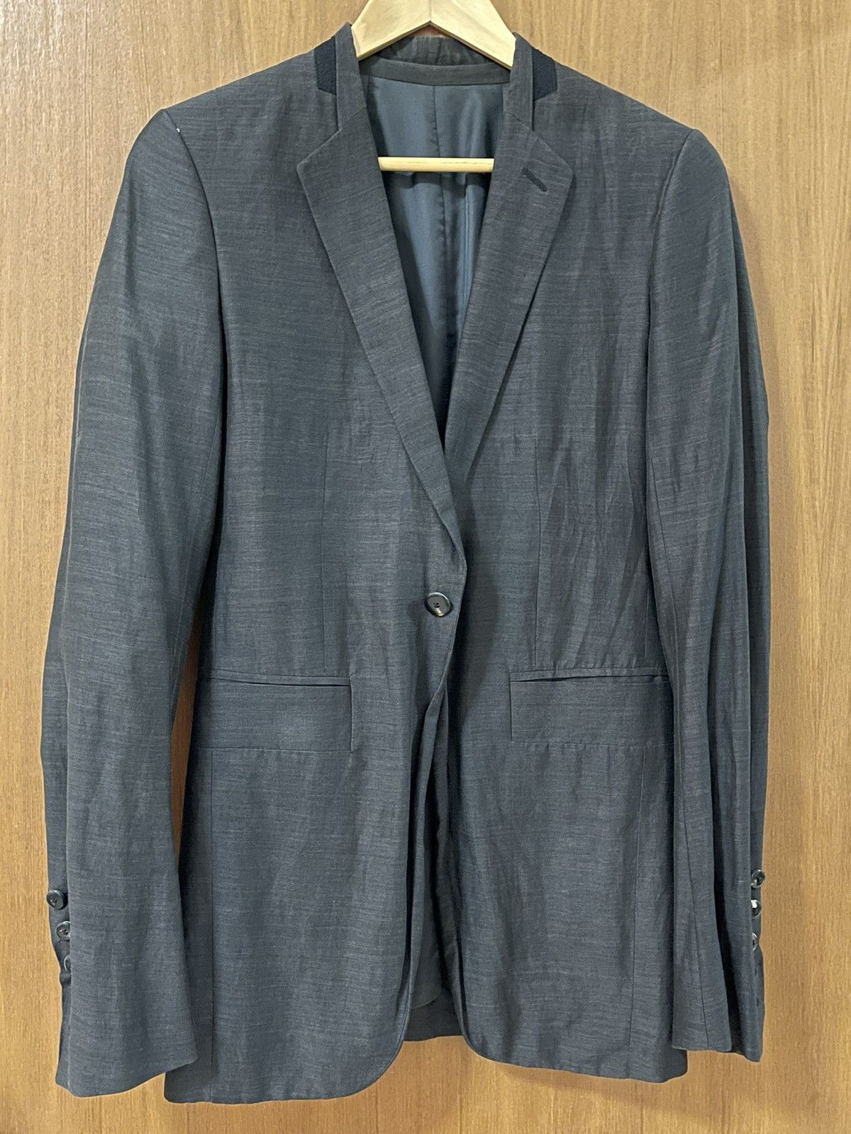 image of Rick Owens Rick Owen’S Linen Blazer in Dark Shadow, Men's (Size Small)