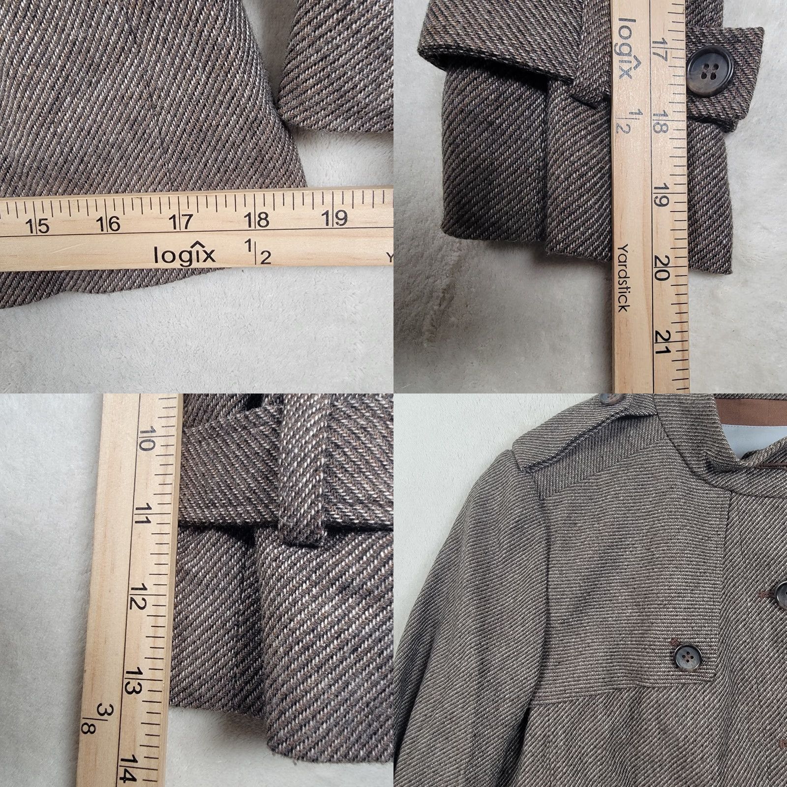 Herring Classiques Entier Jacket Women Brown Herring Bone Tweed Small Overcoat Lined Full Zip Collared Wool Blend Autumn Winter Carded Shoulder Pads Size S / US 4 / IT 40 - 8 Thumbnail