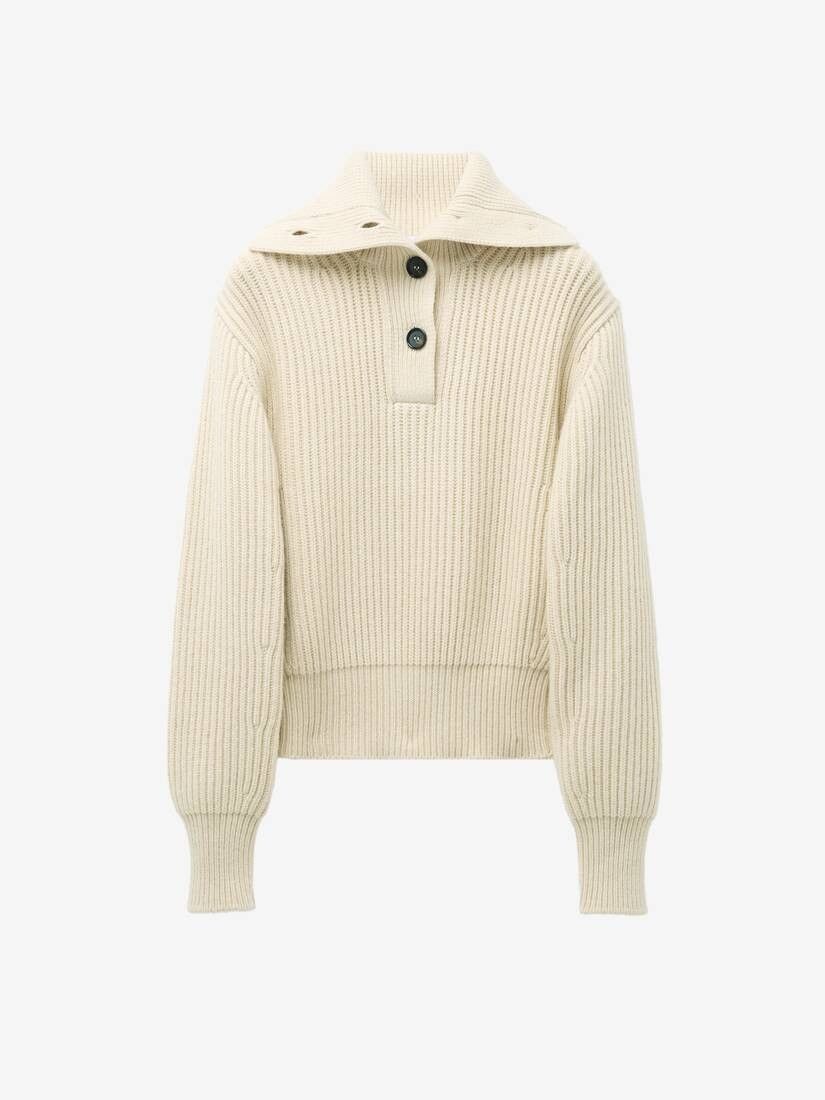 Alexander McQueen o1srvl11e0226 Buttoned Neck Jumper In Ivory Size S / US 4 / IT 40 - 1 Thumbnail