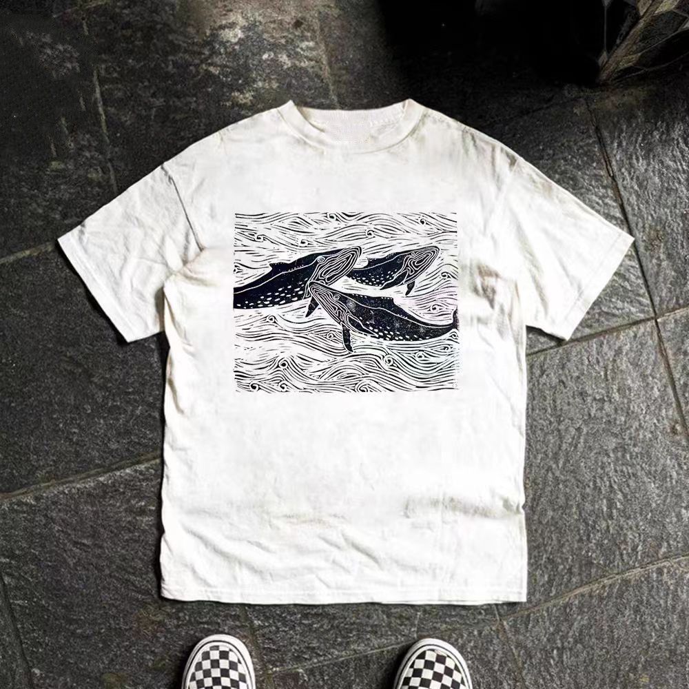 Vintage White vintage whale print cotton t-shirt Size US M / EU 48-50 / 2 - 1 Thumbnail