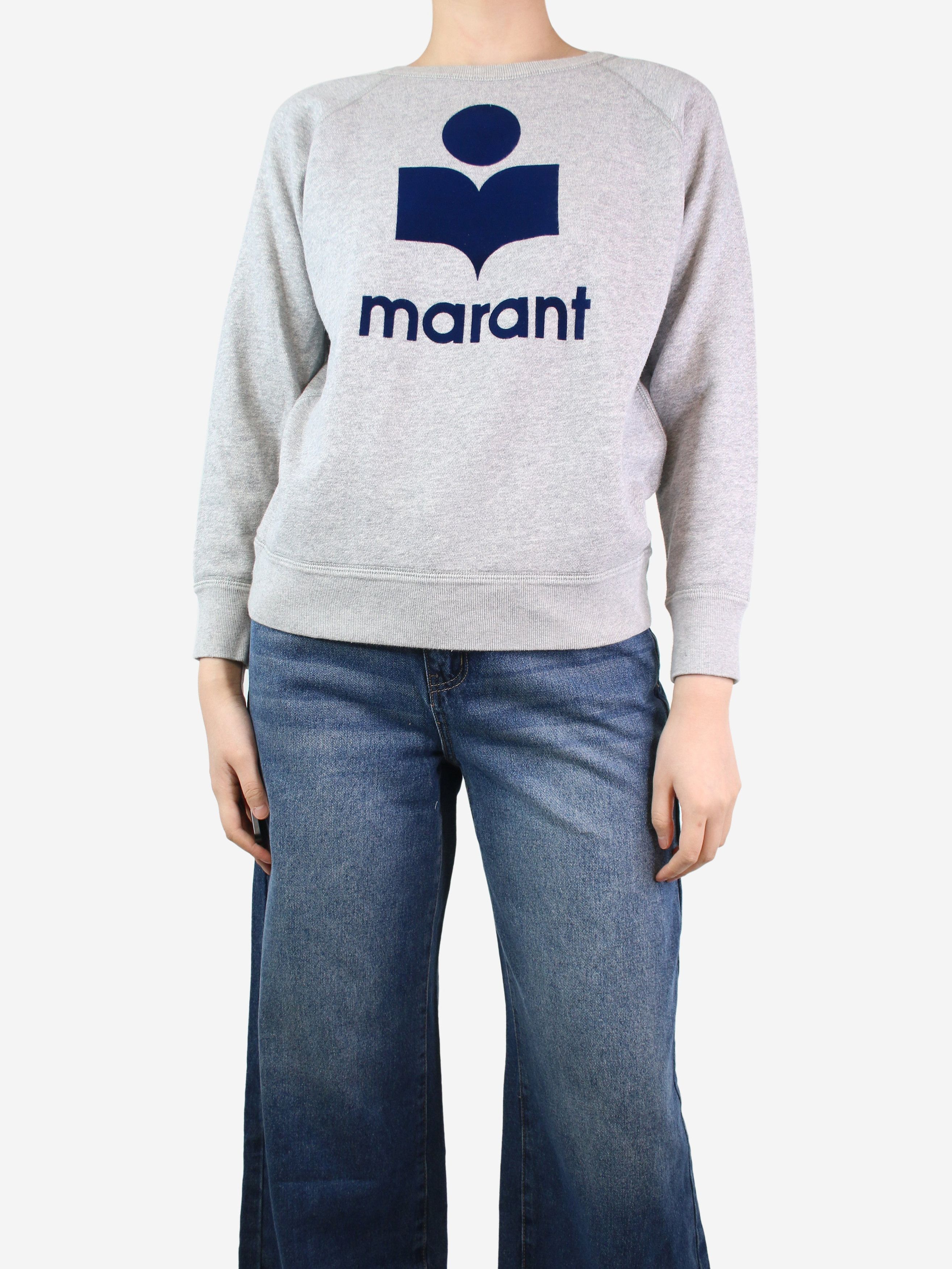 image of Isabel Marant Etoile Heather Grey Raglan Logo Sweatshirt - Size Uk 10, Women's