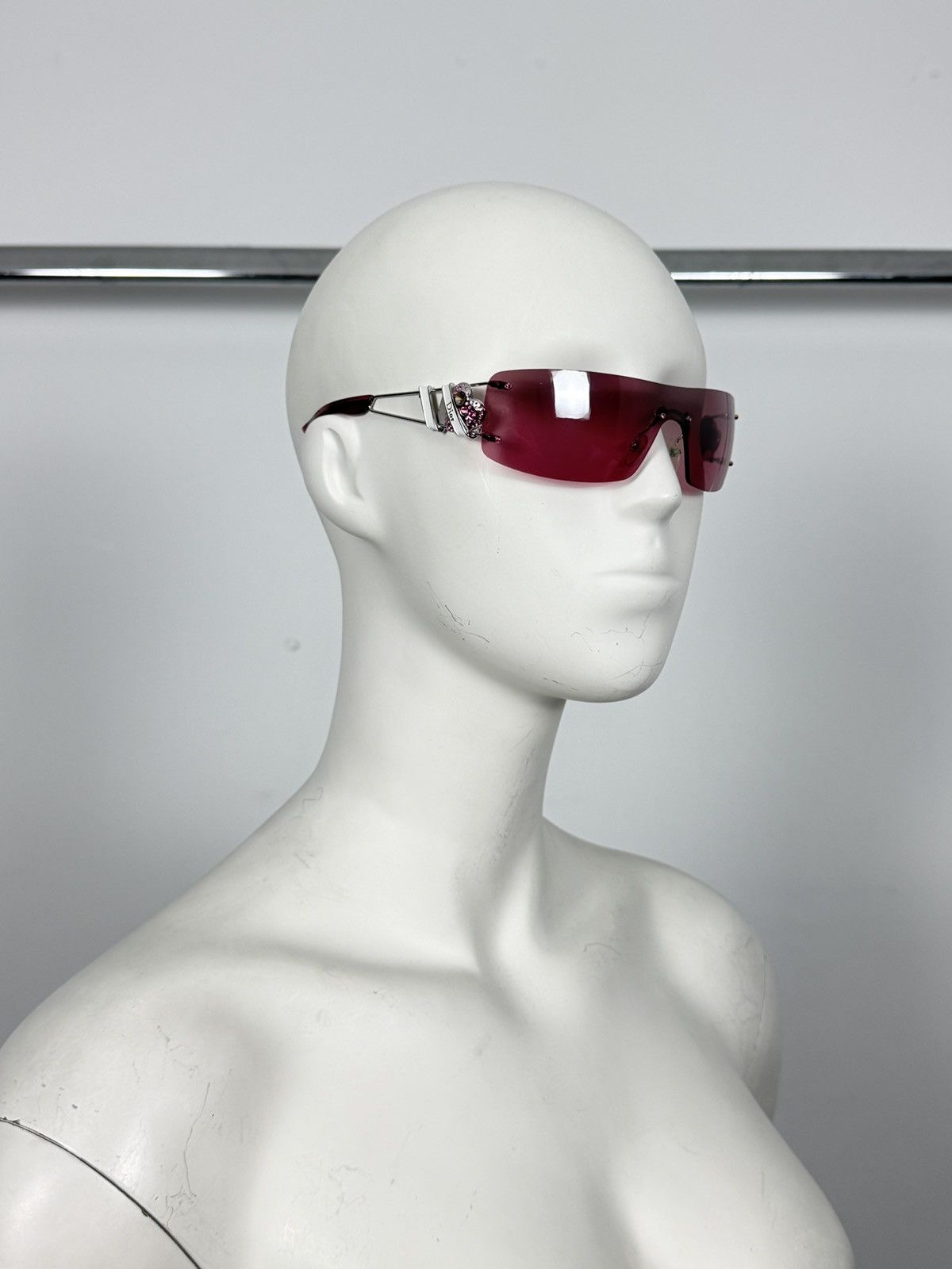 Dior Dior 2000’s Heart Core Rhinestone Ski Shield Logo Sunglasses Size ONE SIZE - 1 Thumbnail