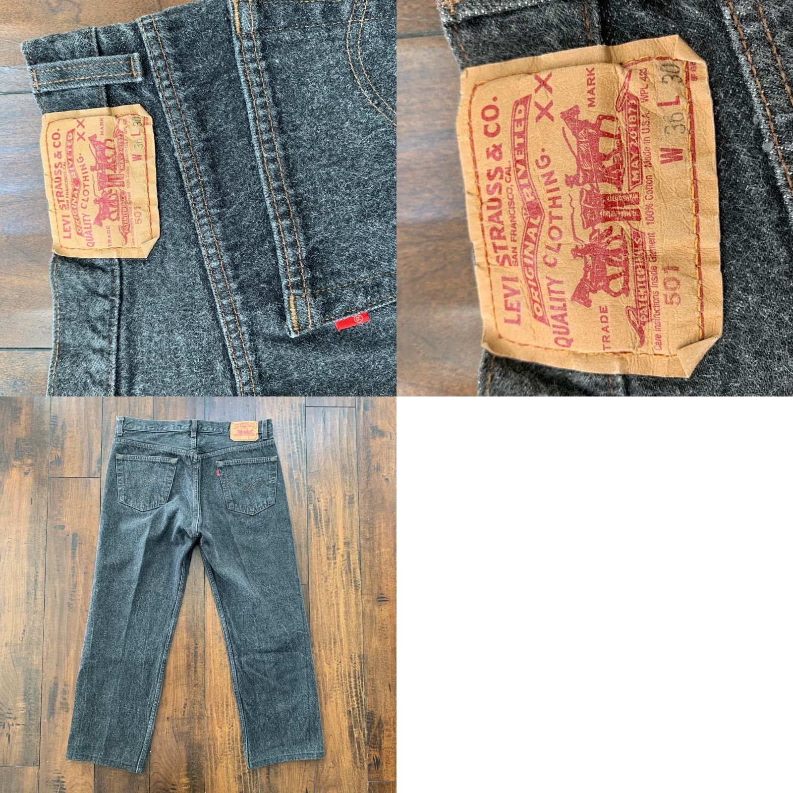 Levi's VINTAGE Levis Jeans 90s Straight Leg XX USA 36x30 32x26 Black Wash Size US 32 / EU 48 - 8 Thumbnail