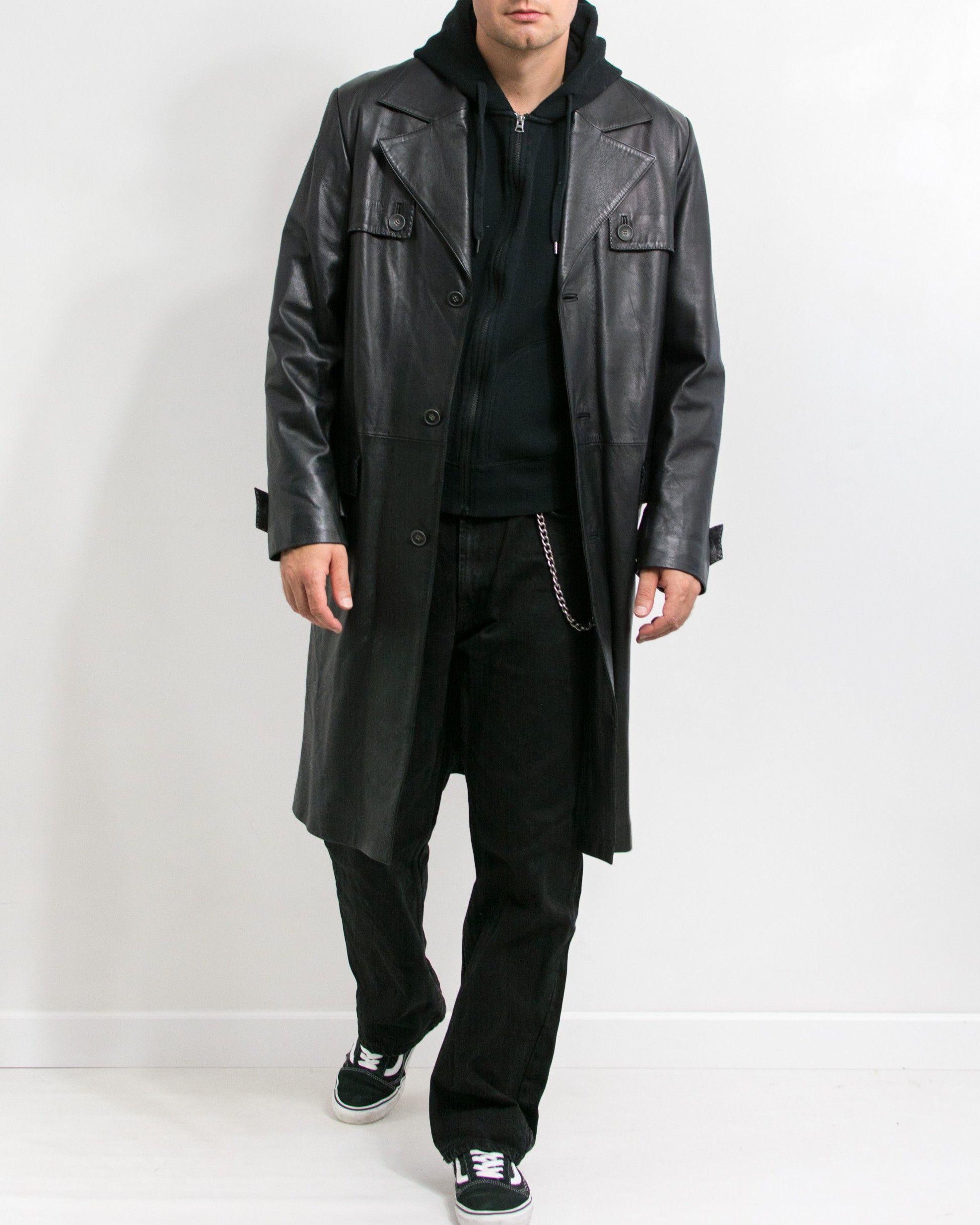 Genuine Leather × Vintage Vintage Black Leather Trench Coat Men’s Size L Size US L / EU 52-54 / 3 - 6 Thumbnail