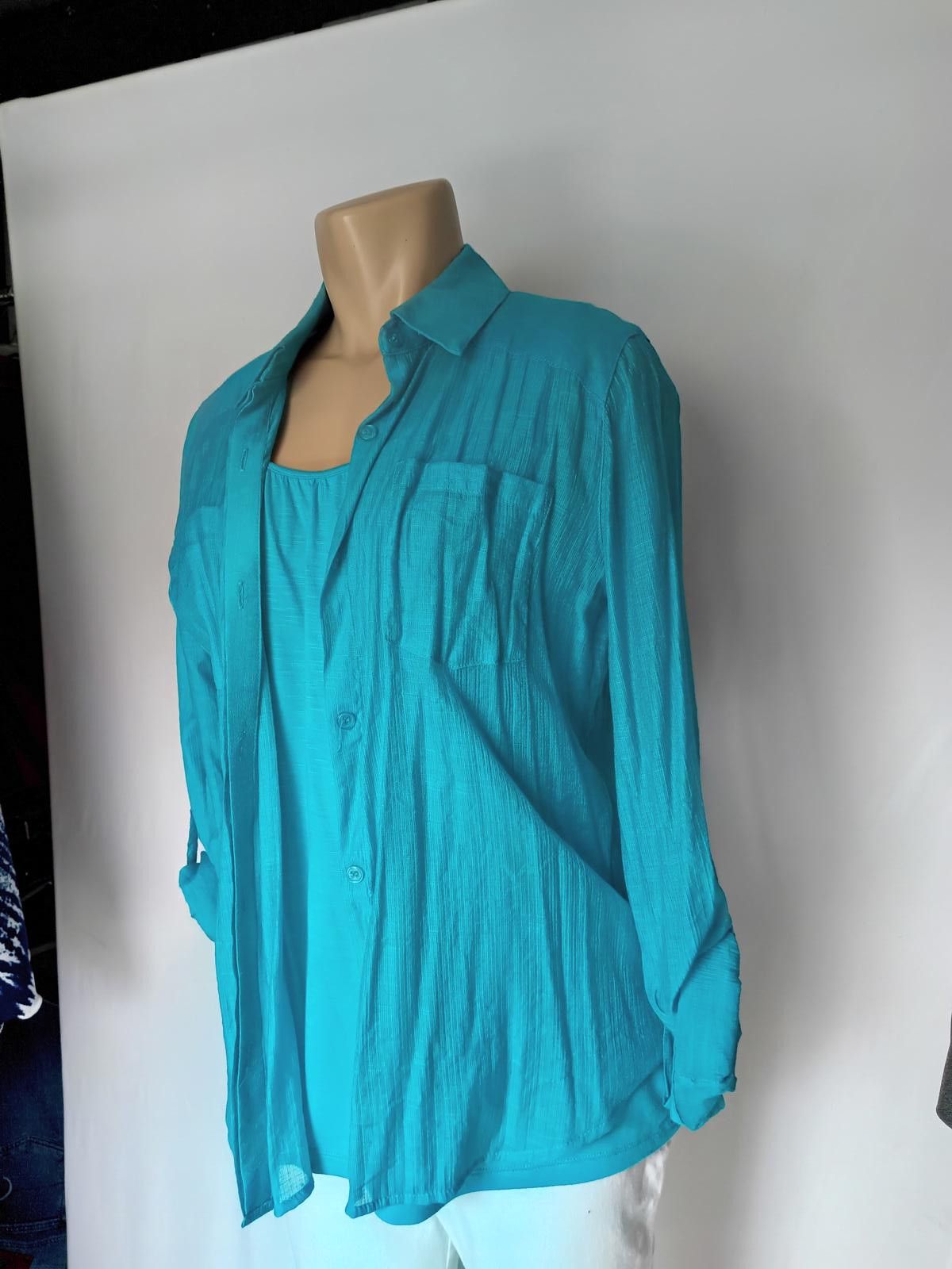 Designer Stylish Turquoise Button-Up Shirt with Tank Top Set - Chicos Size ONE SIZE - 2 Thumbnail