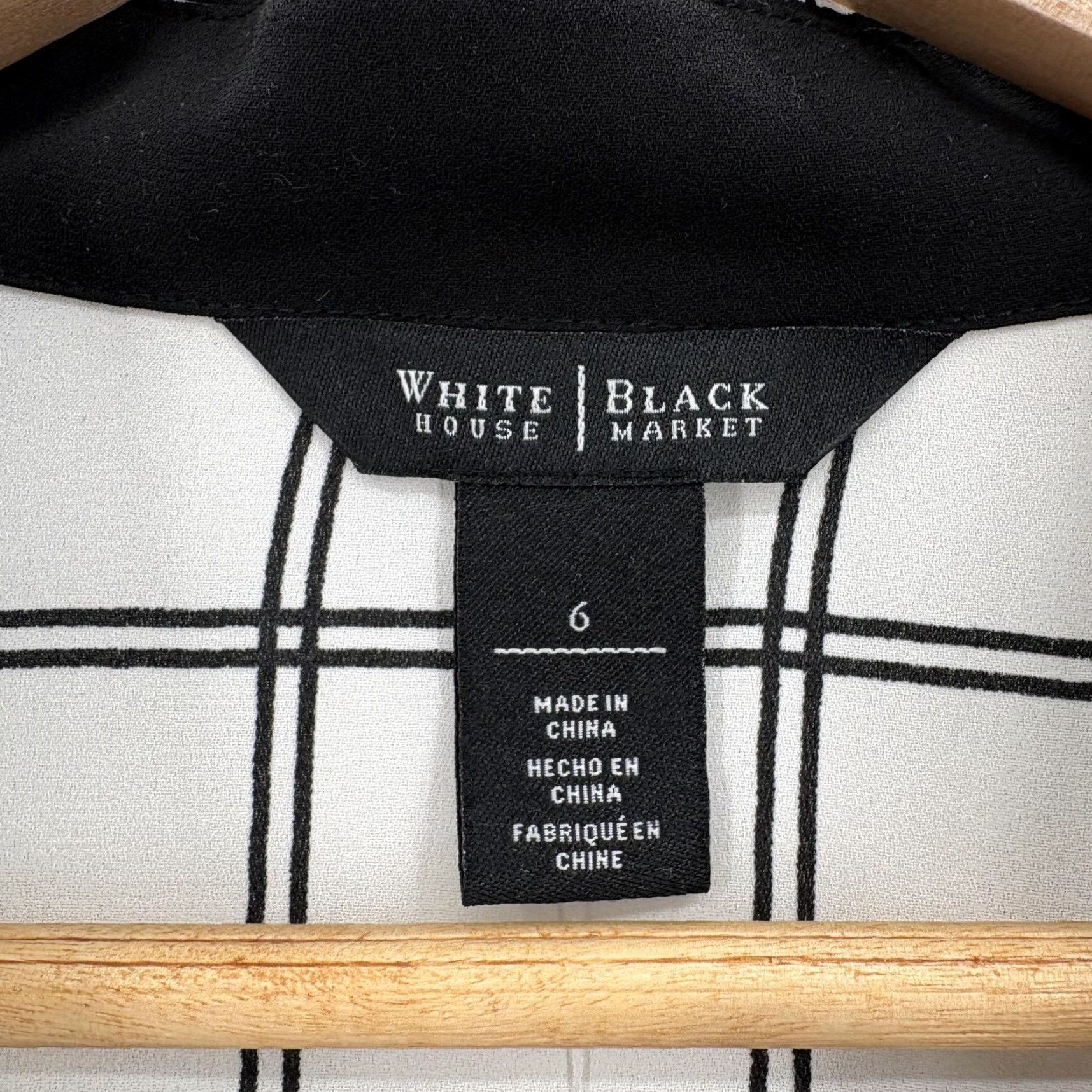 White House Black Market White House Black Market Desire Plaid Shirt Womens 6 Ecru Black Sheer Button Up Size M / US 6-8 / IT 42-44 - 4 Thumbnail