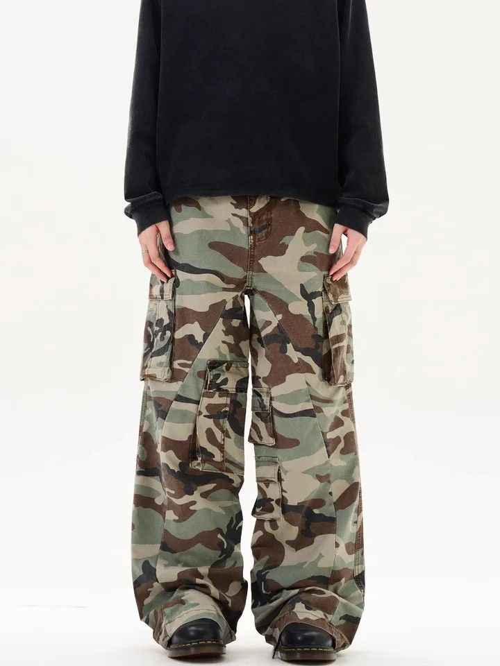 Designer × Japanese Brand × Vintage washed faded camo skate hiphop baggy cargo pants Size US 29 - 2 Thumbnail
